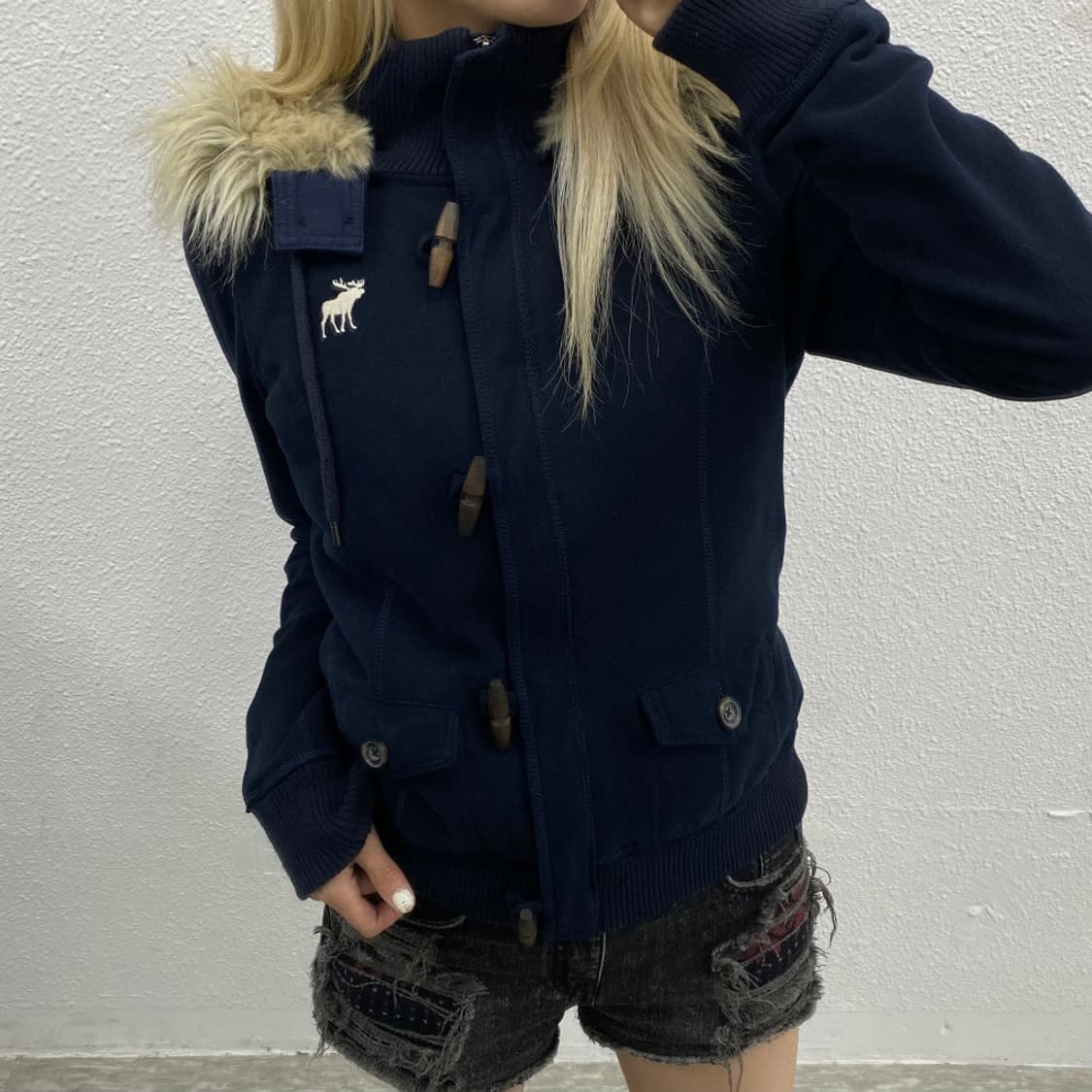 아베크롬비 딱붙핏 울프죠 네이비 후드집업 M 상품이미지1