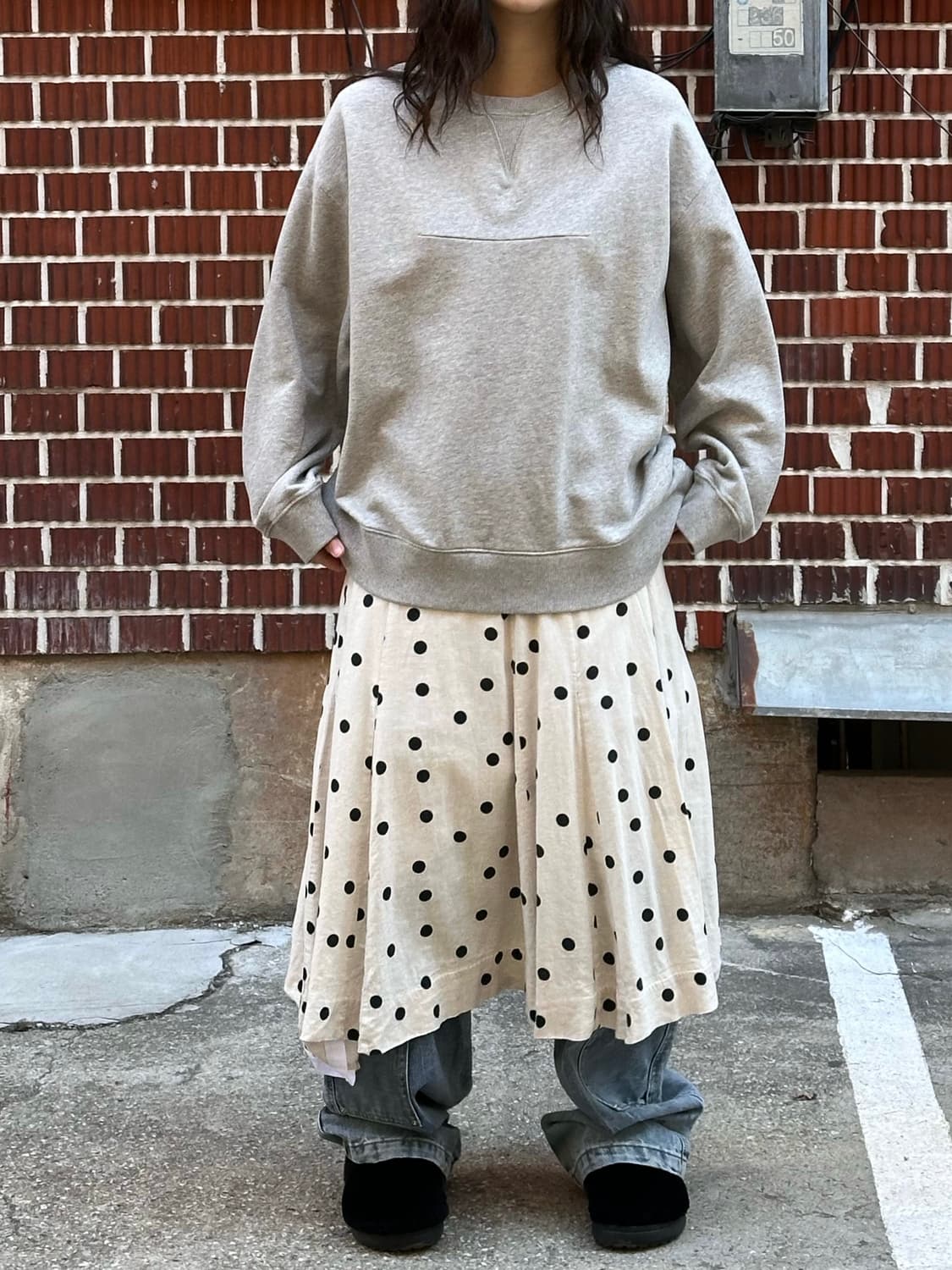 메종마르지엘라 맨투맨 도트 스커트 연청 데님 팬츠 코디세트 상품이미지2