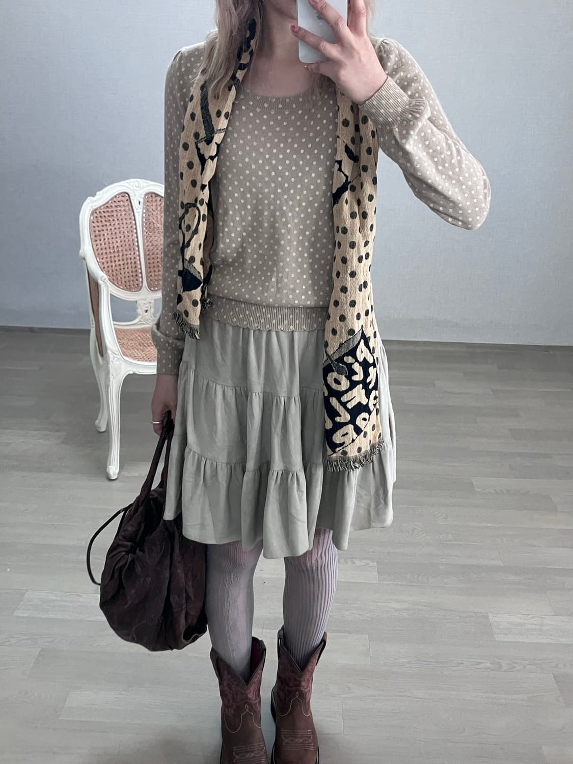 jpn vintage barbie beige dot frill knit 상품이미지2