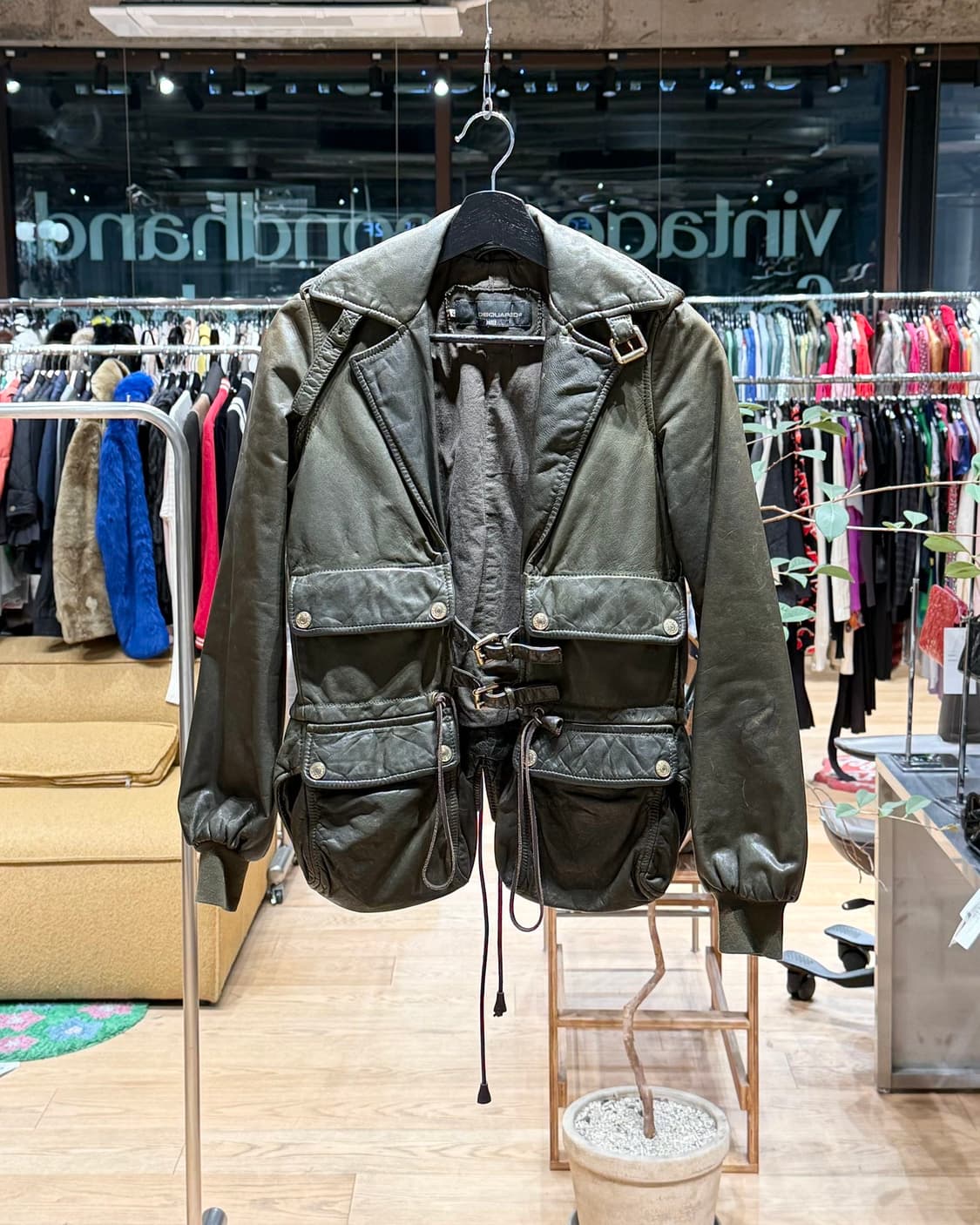 디스퀘어드2 카키 레더 라이더 자켓  상품이미지1