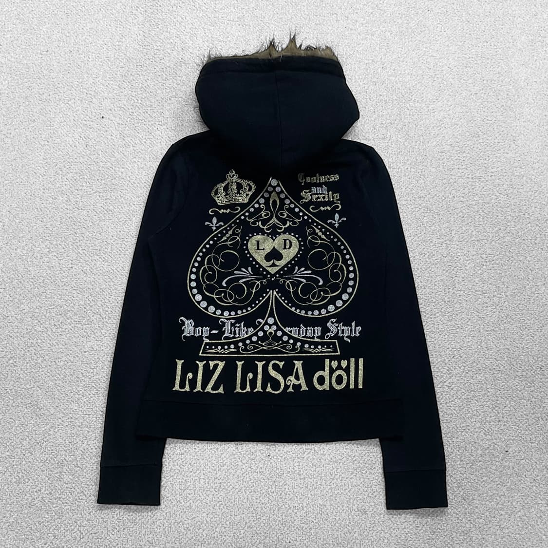 리즈리사 돌 Liz lisa doll 갸루 스페이드 퍼 후드집업 블랙 상품이미지2