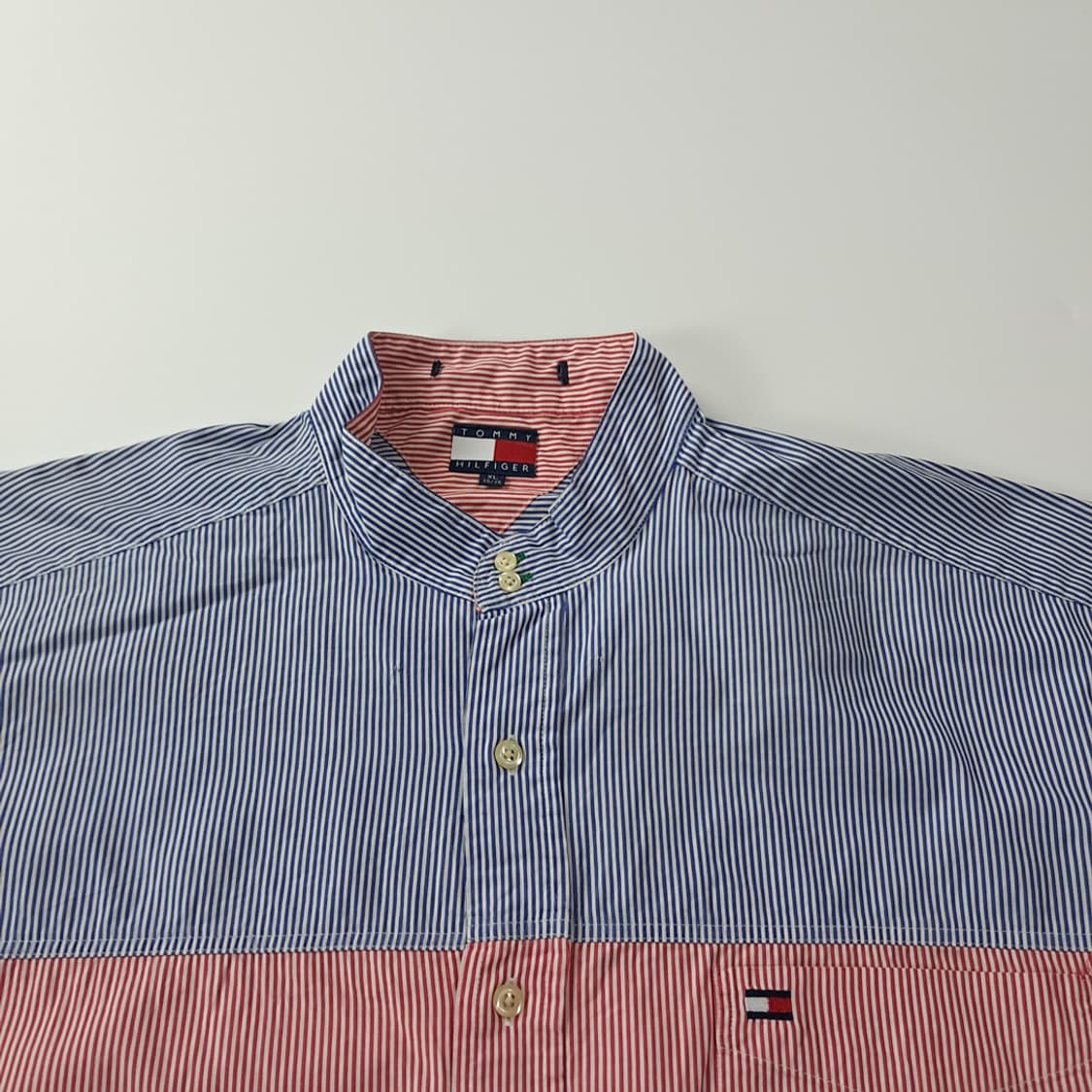 CK925 XL 타미힐피거 90s 스트라이프 밴드칼라 반팔 셔츠 남방 상품이미지2