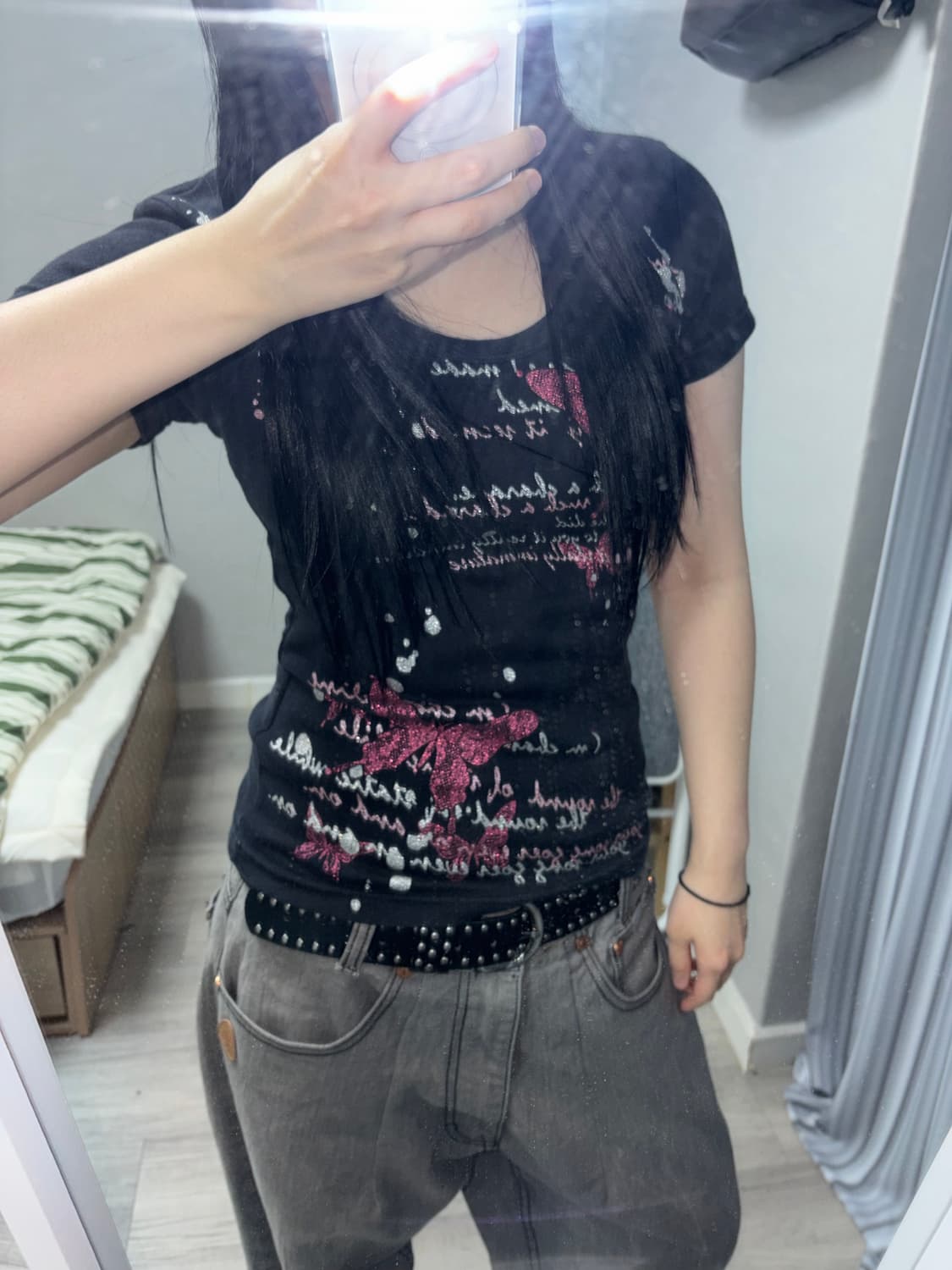 y2k black prining top 상품이미지1