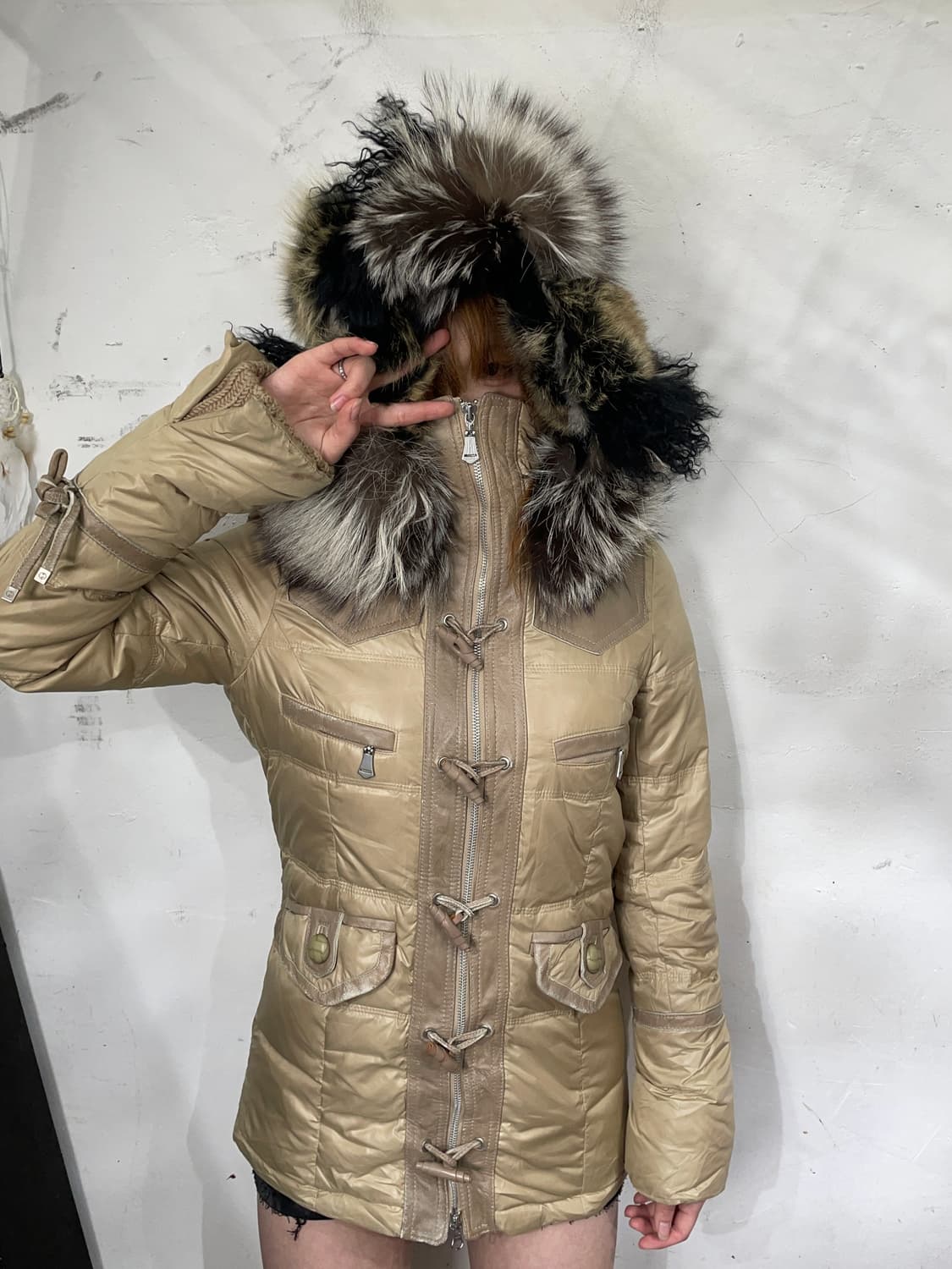 일본빈티지 울프죠 패딩 퍼 야상 자켓 퍼 후드 자켓 S. 상품이미지3