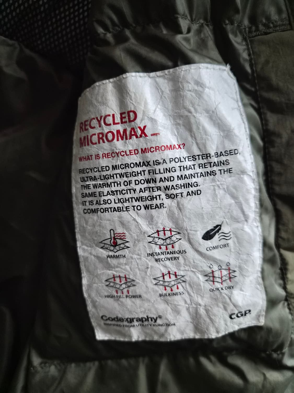 L) CGP 코드그라피 밀리터리 복각 패딩 팝니다 상품이미지5