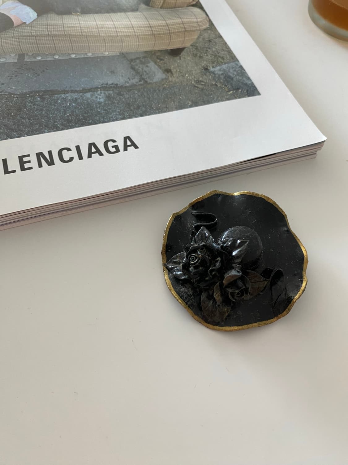 일본 수입 빈티지 플라워 모자모양 브로치 상품이미지3