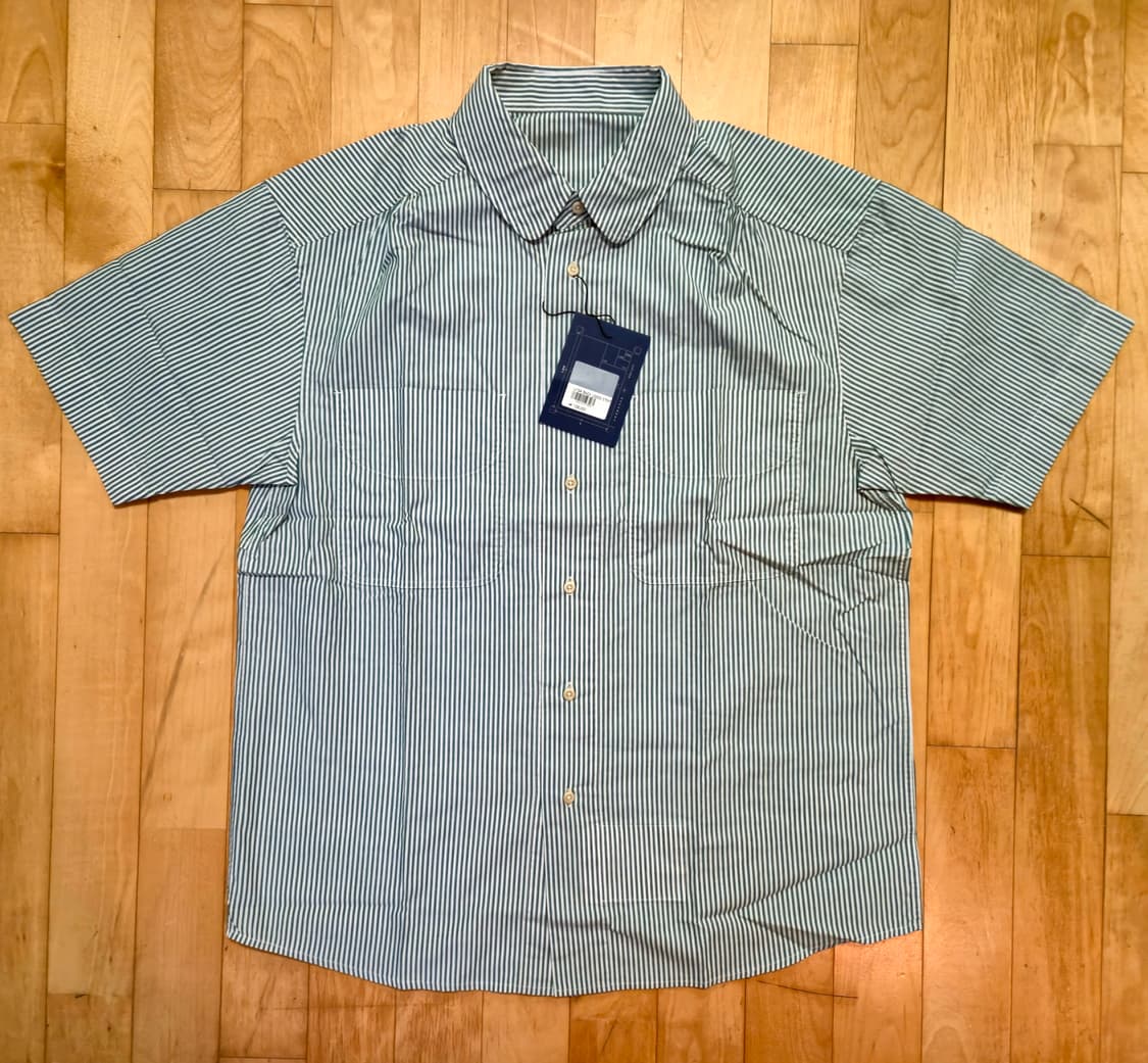 도큐먼트 스트라이프 반팔 셔츠 그린 M 새제품 상품이미지1