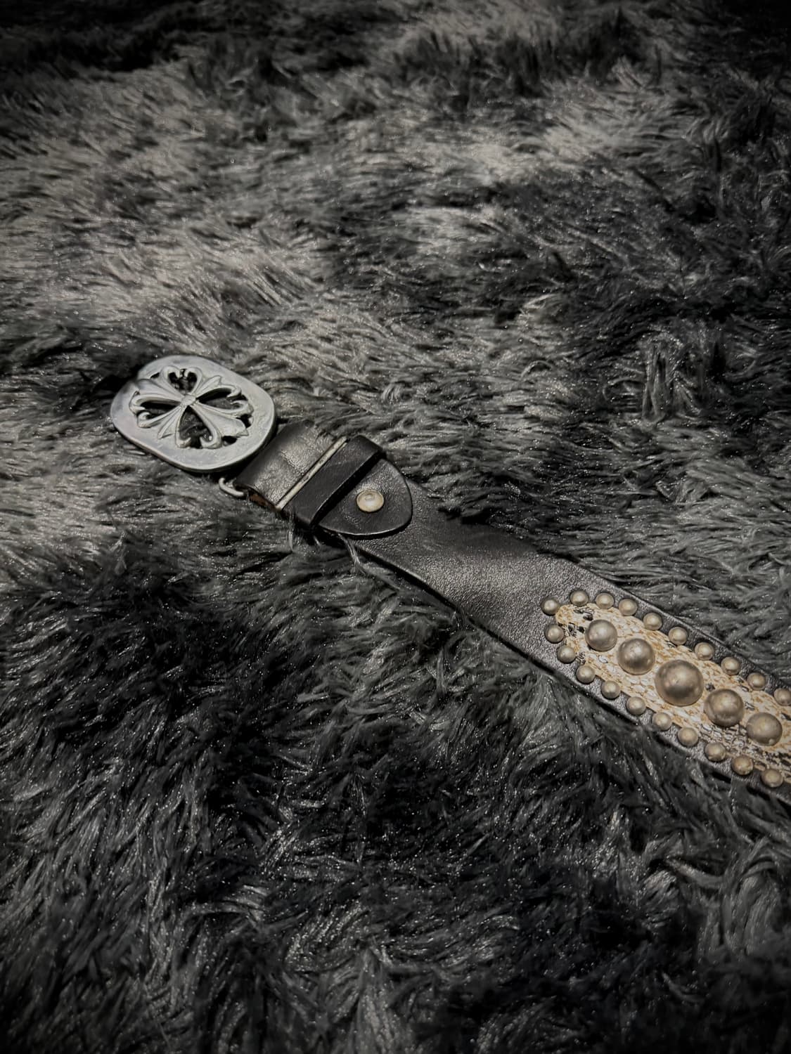 실버 크롬 벨크로 파이톤+스터드 블랙 가죽 벨트 상품이미지1