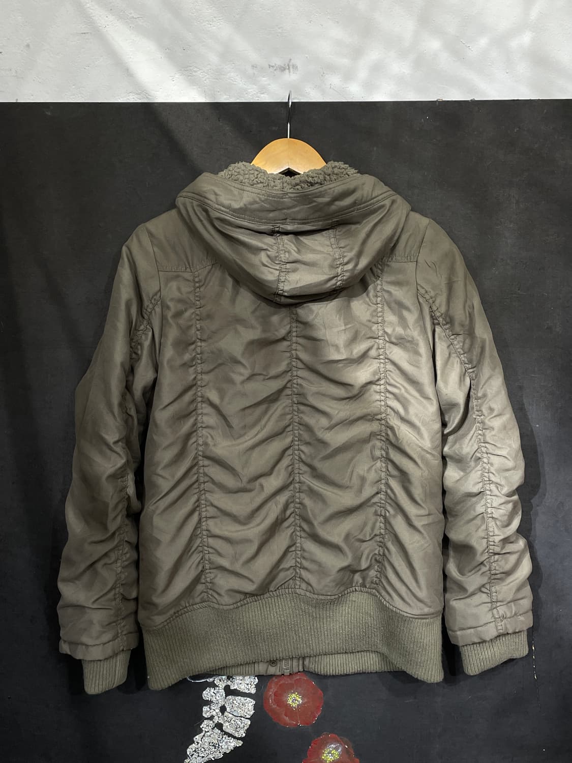 일본빈티지 C0LZA 브라운 카키 경량패딩 밀리터리 셔링 자켓 L 상품이미지7