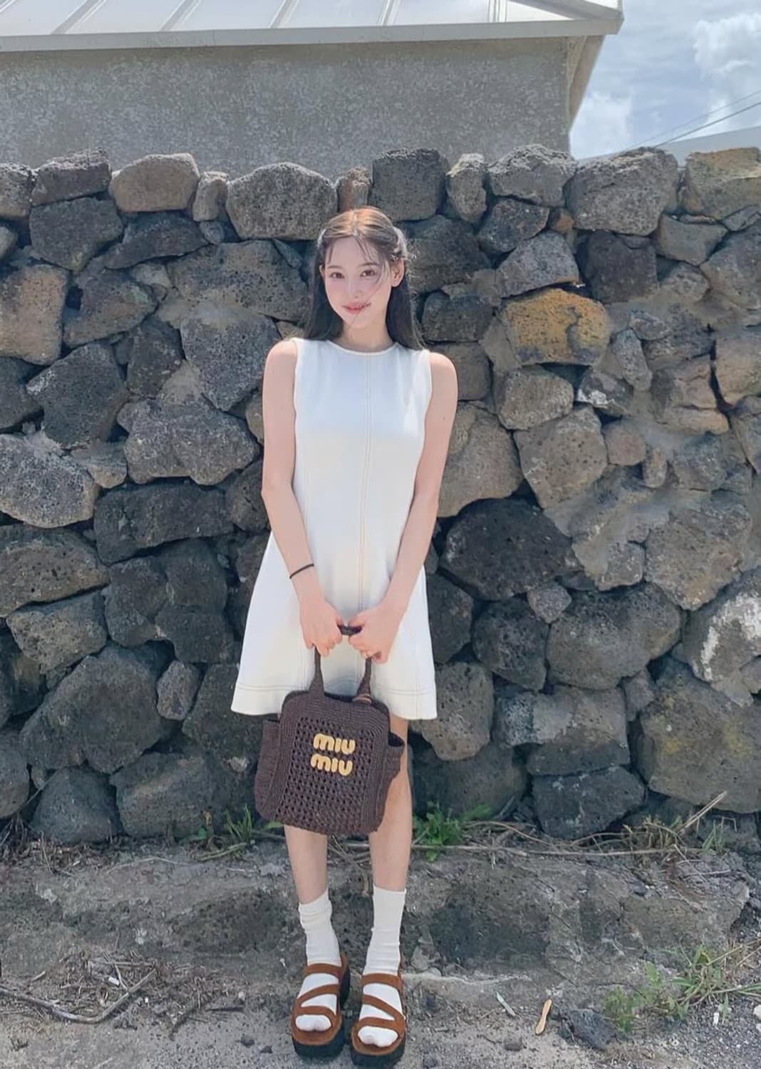 졸리앙볼 데님 미니 원피스 스티치 민소매 나시  상품이미지1