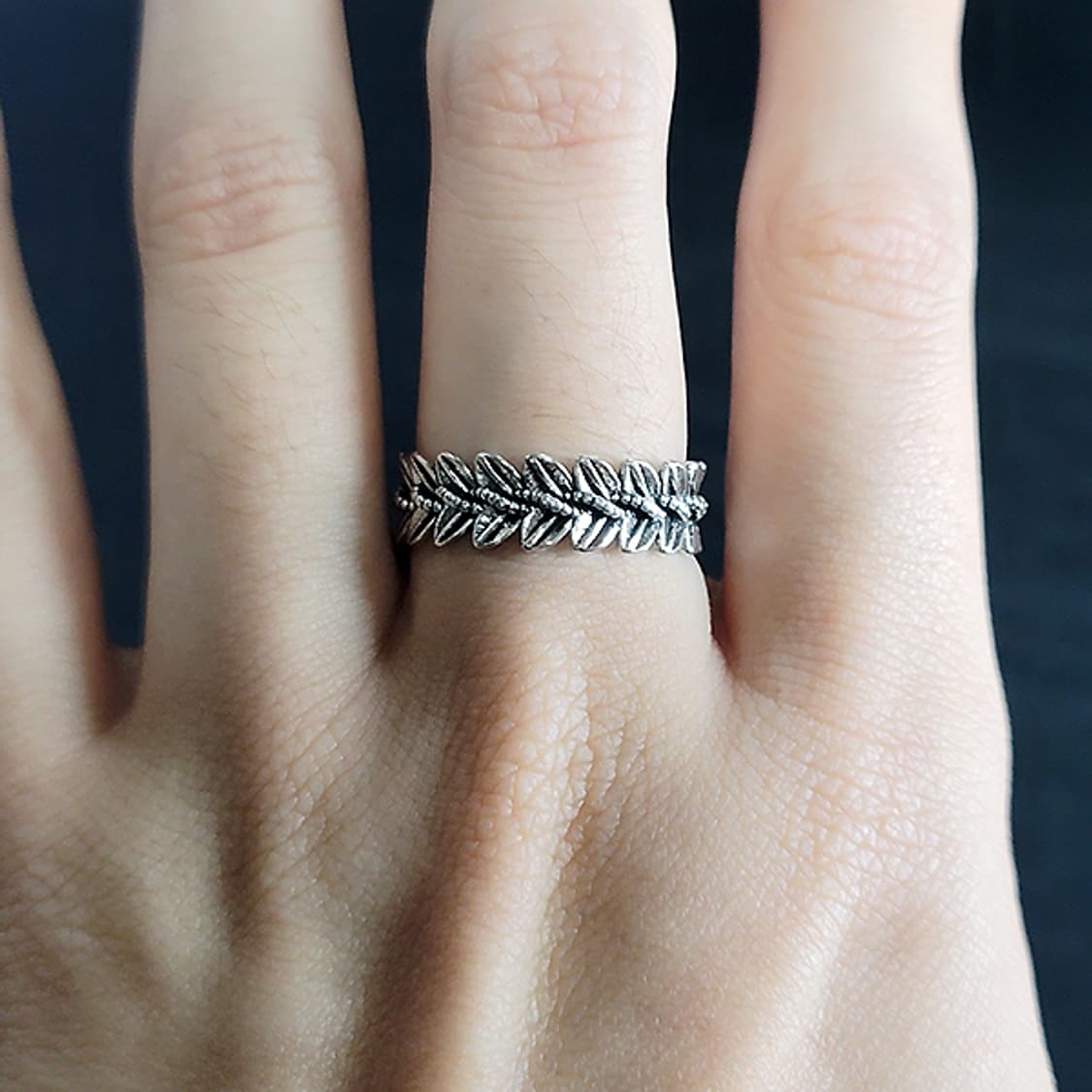 Sylvane 백동 남자 엔틱 빈티지 명품 식물 월계수 잎사귀 반지 상품이미지6