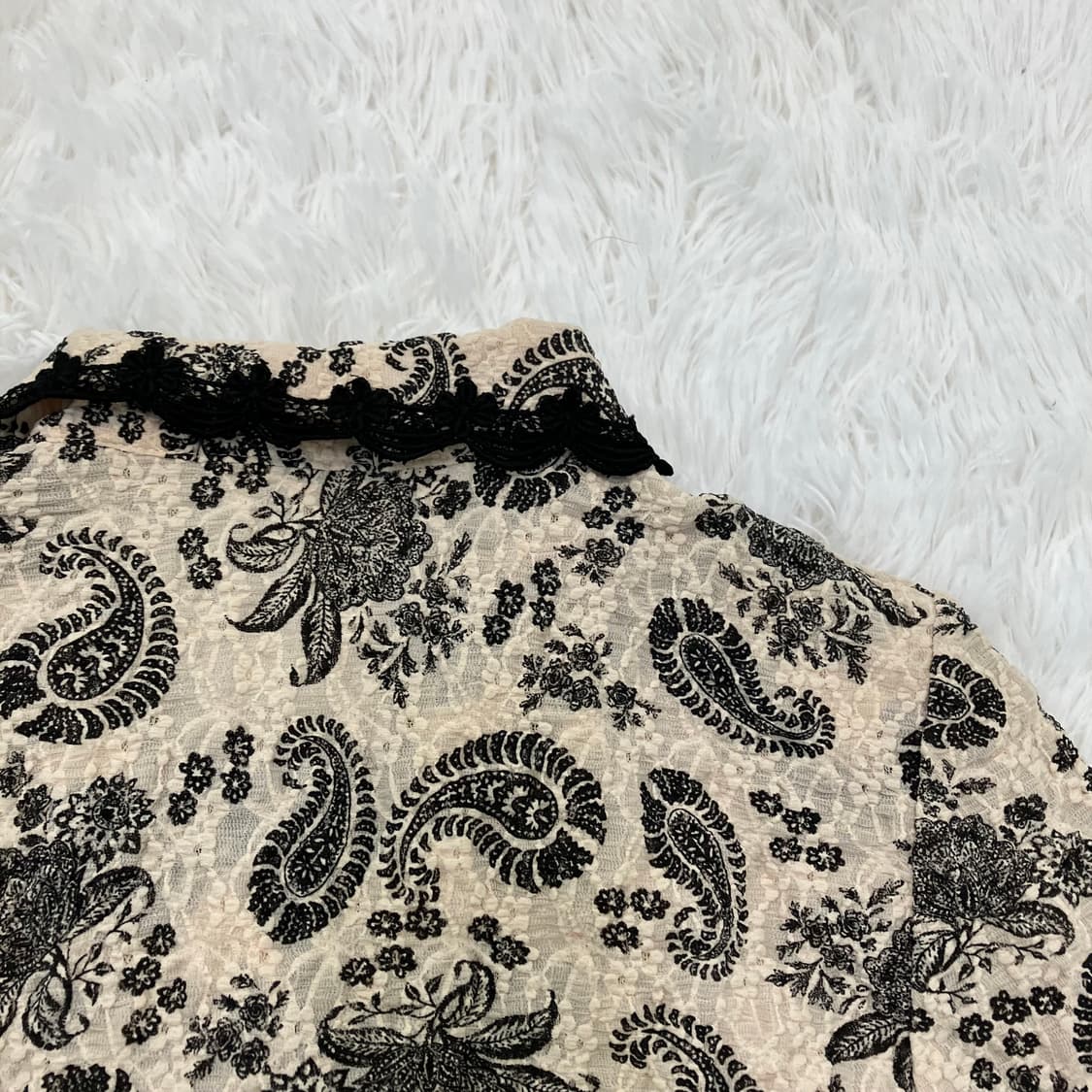 빈티지 아이보리 페이즐리 패턴 레이스 블라우스 y2k 스트릿 갸루 펑키  상품이미지4