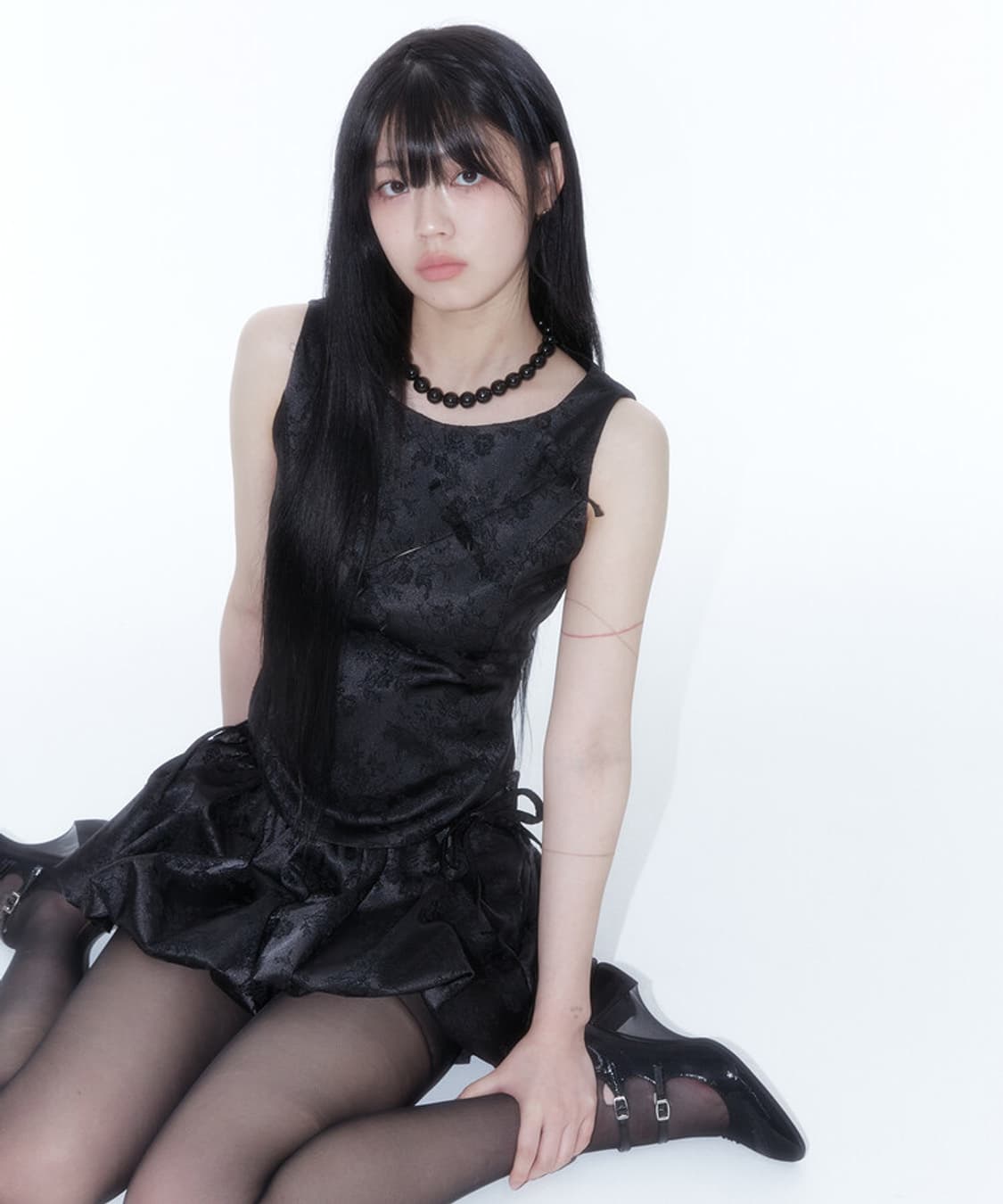 Kashiko Ribbon Paneled Sleeveless Black 상품이미지1