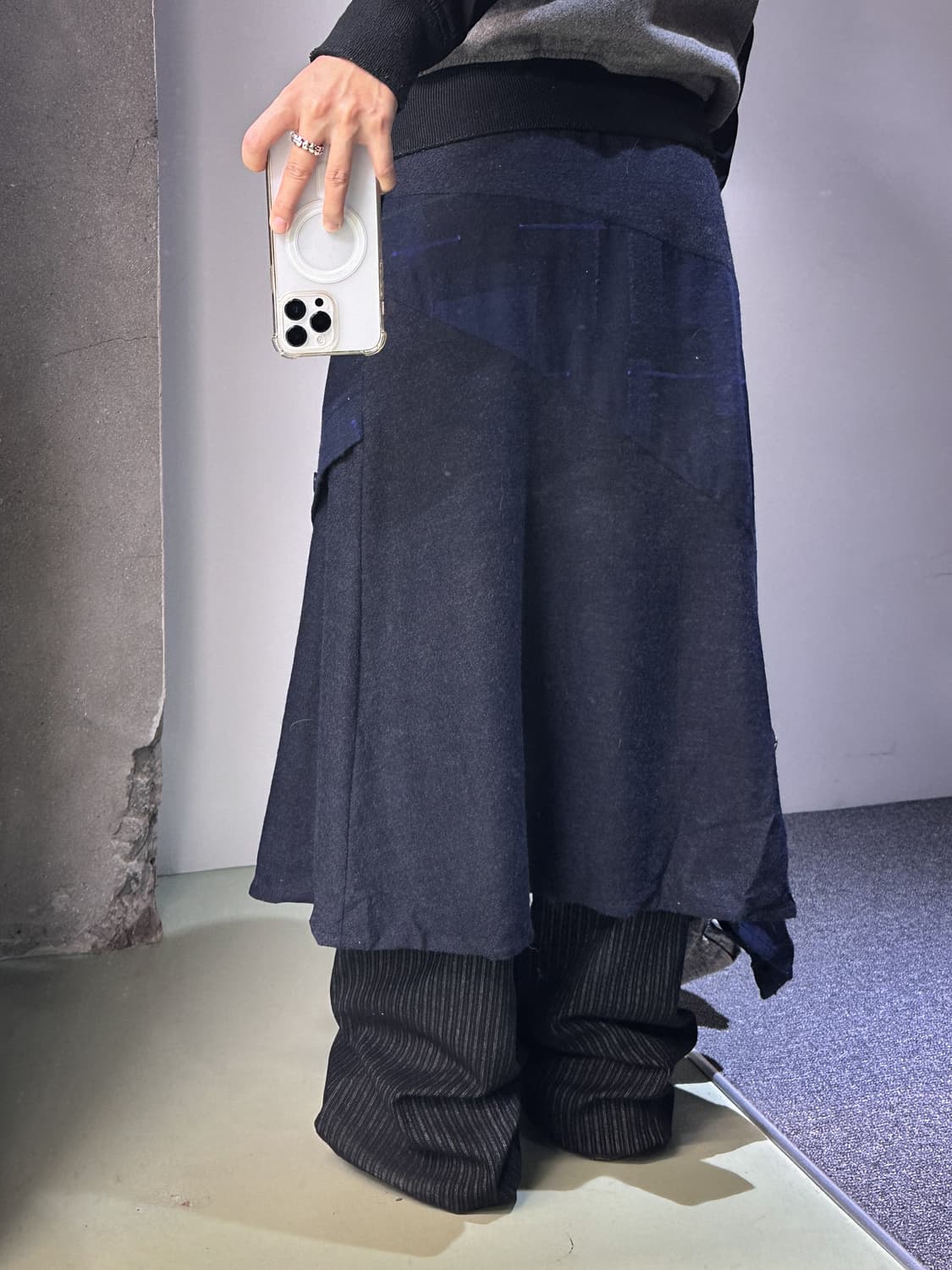 navy check pannel buttons long skirt 상품이미지5