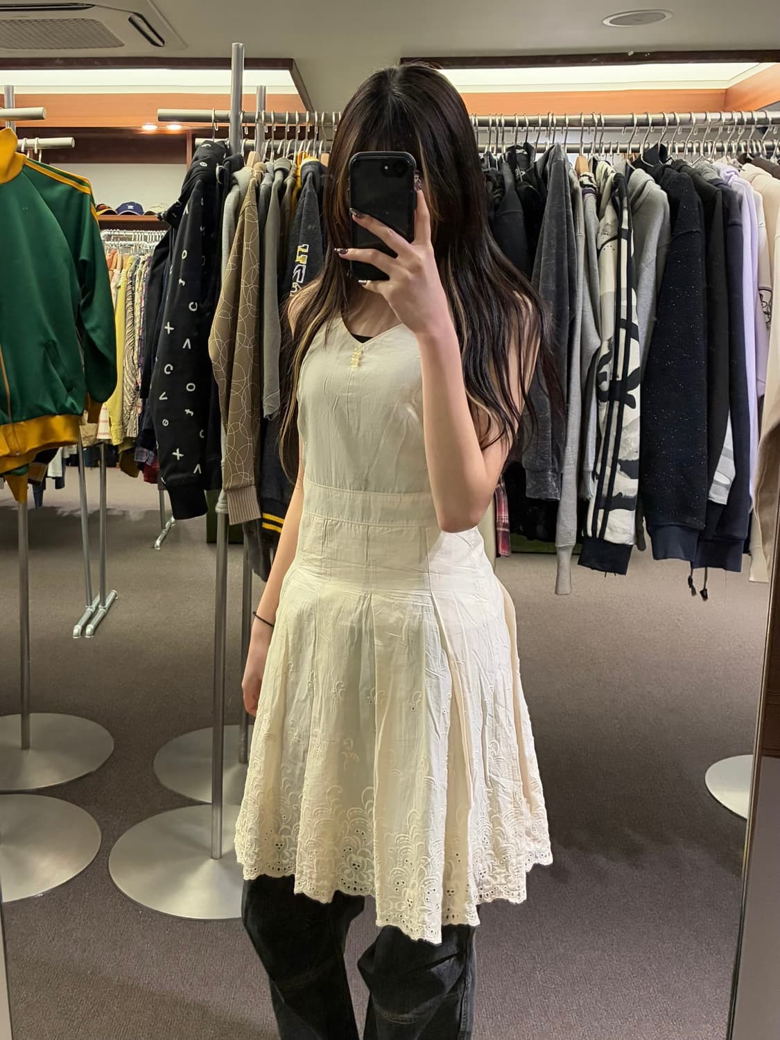 OS)Japanese vintage v넥 펀칭 아이보리 나시 원피스 상품이미지1