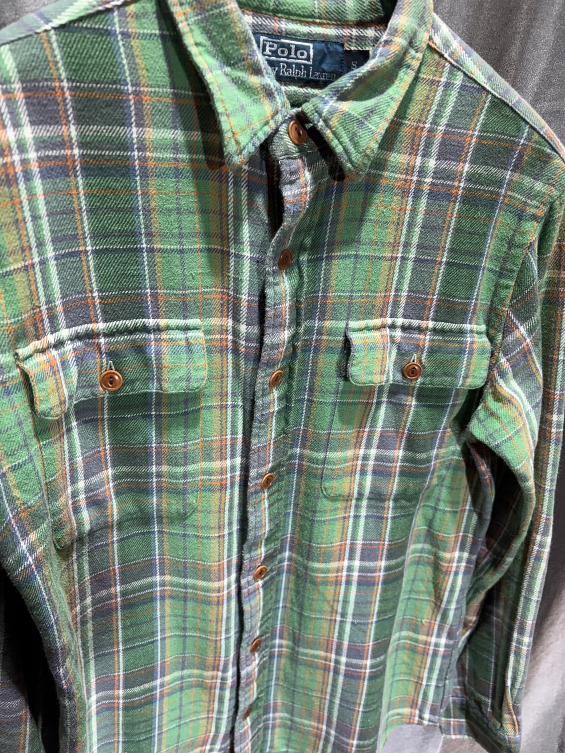 S 폴로랄프로렌 투포켓 레더패치 그린 체크셔츠 상품이미지4