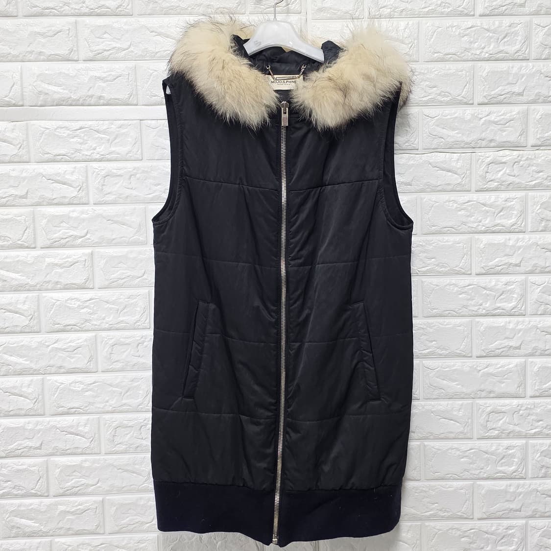 택포// 모조에스핀 블랙 퍼 후드 롱 패딩 조끼 M 상품이미지1