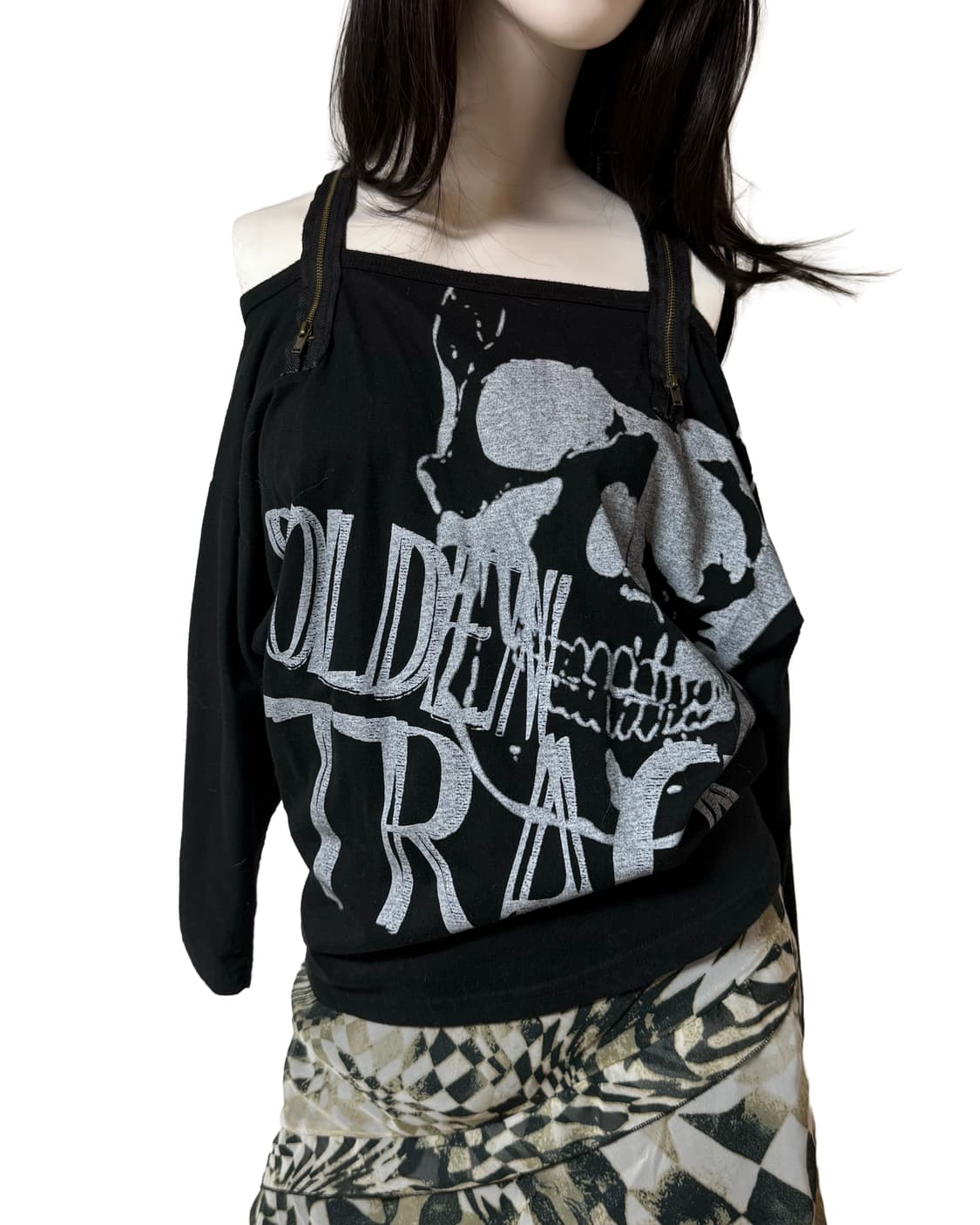 빈티지 Y2k 펑크 오프숄더 스쿨 탑 상품이미지3