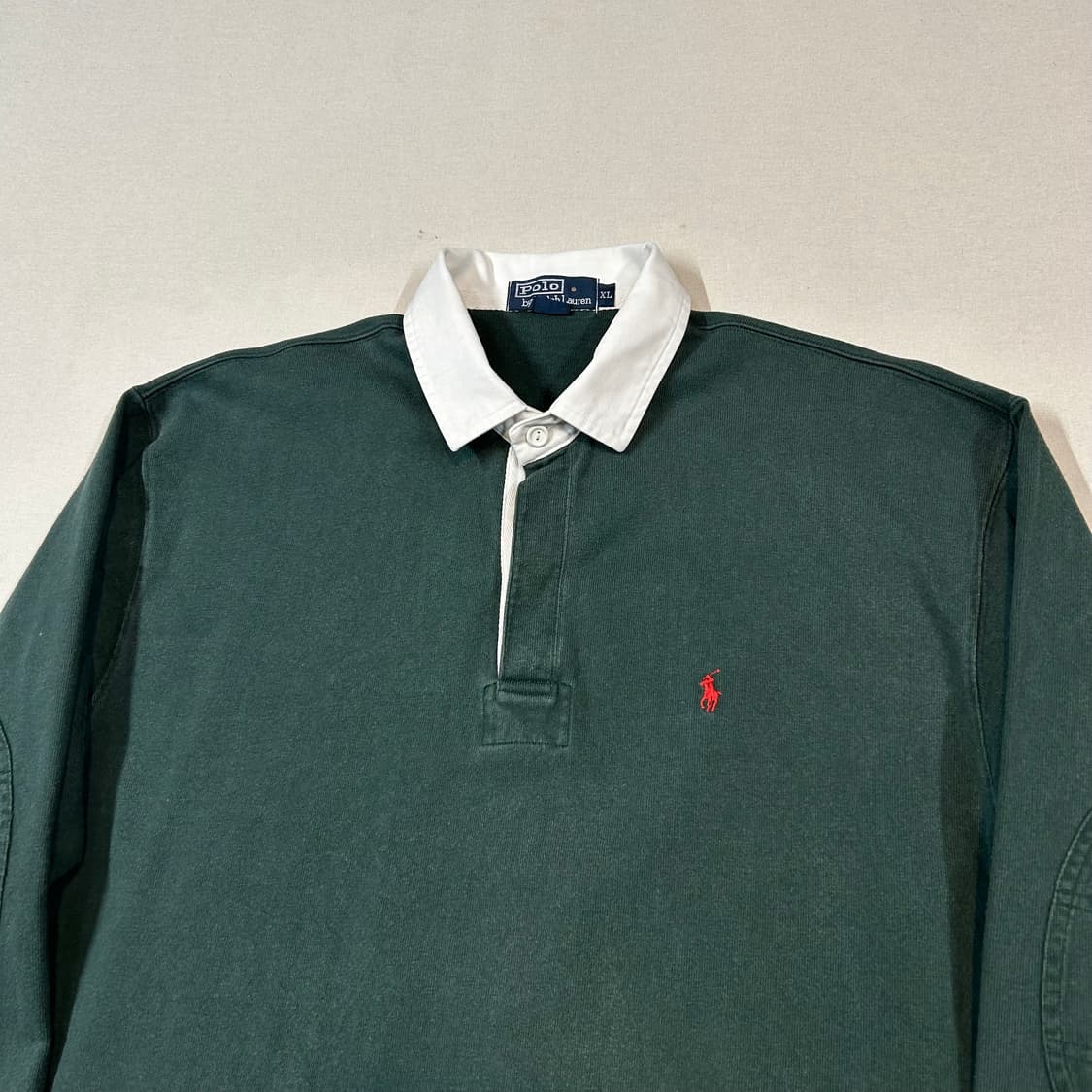 XL) 폴로 랄프로렌 빈티지 그린 럭비티 긴팔 카라티 상품이미지3