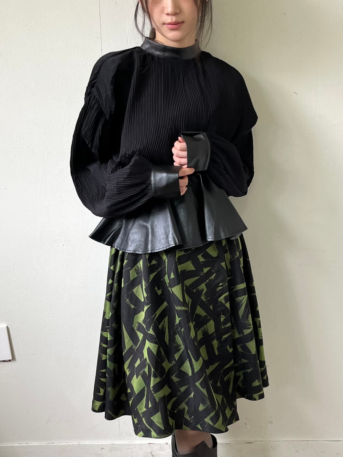 Japan vtg 레더 플리츠 탑 상품이미지7