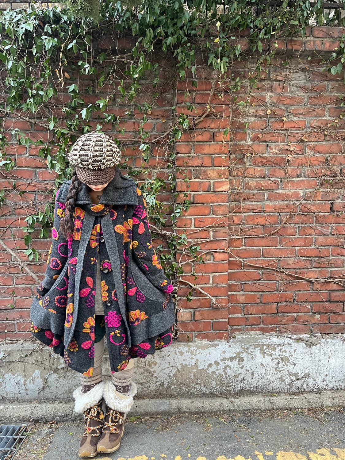 빈티지 플라워 패턴 울 코트 상품이미지1