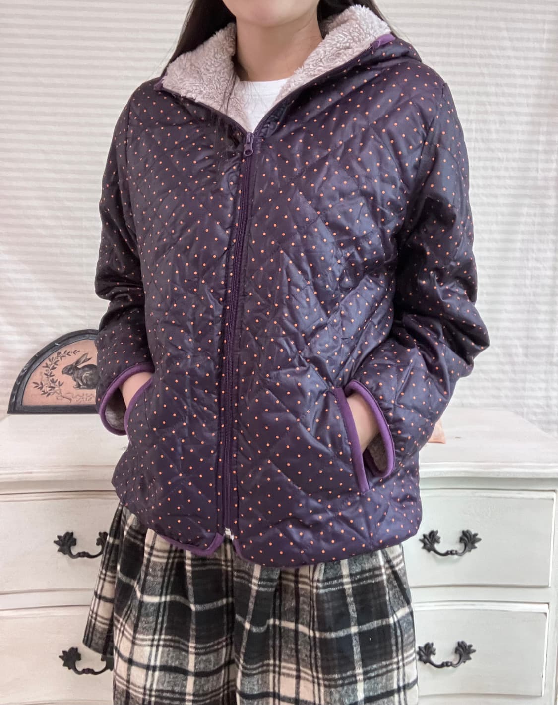 jpn vintage 퍼플 도트 후드 플리스 y2k 스트릿 갸루 펑키 일 상품이미지2