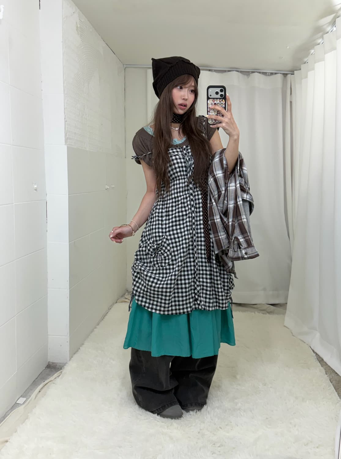 민트 초코 너드모리 하구미 체크 원피스 코디세트 상품이미지3