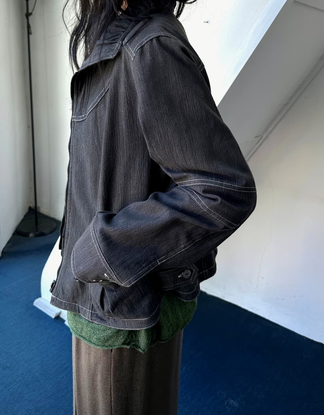 Cotton poly denim zip design jacket 상품이미지4