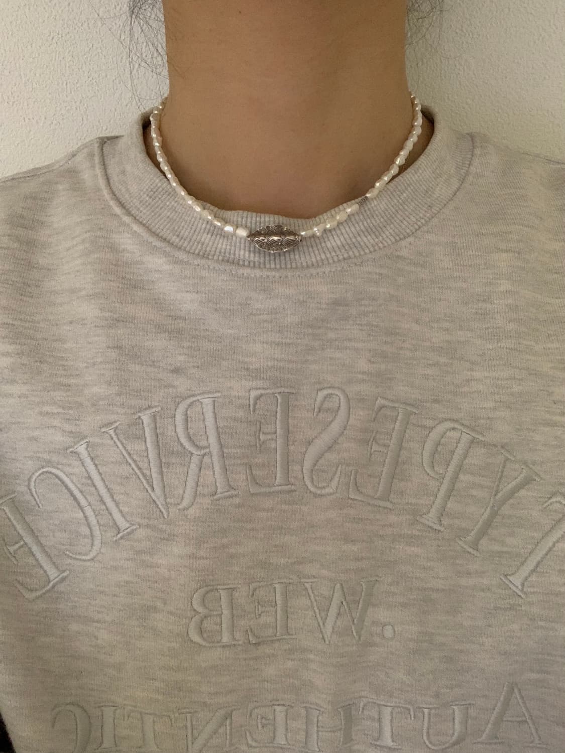 pearl necklace with karen silver leaf 상품이미지2