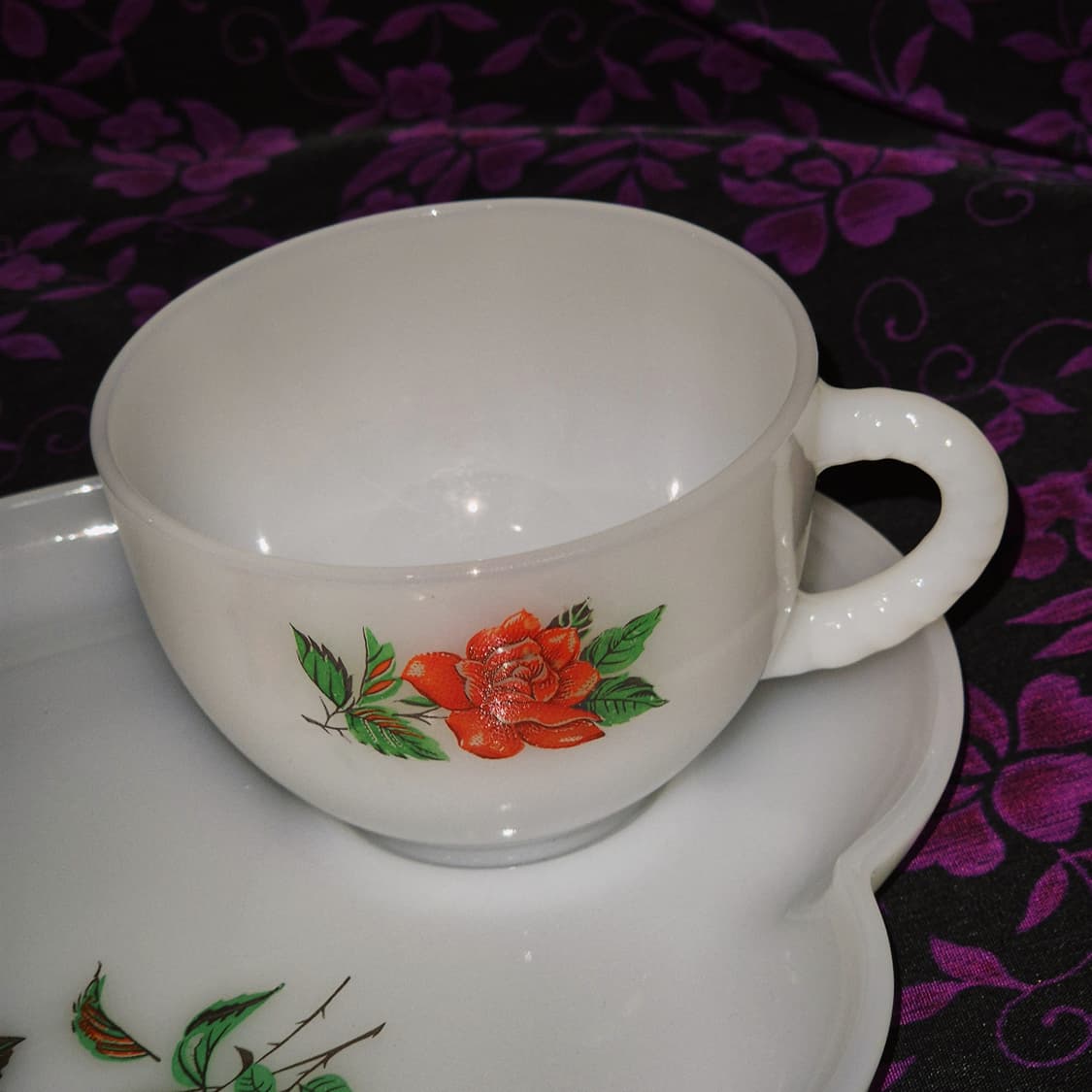 50s 미국 페더럴 밀크글라스 로즈 스낵 1세트 상품이미지7