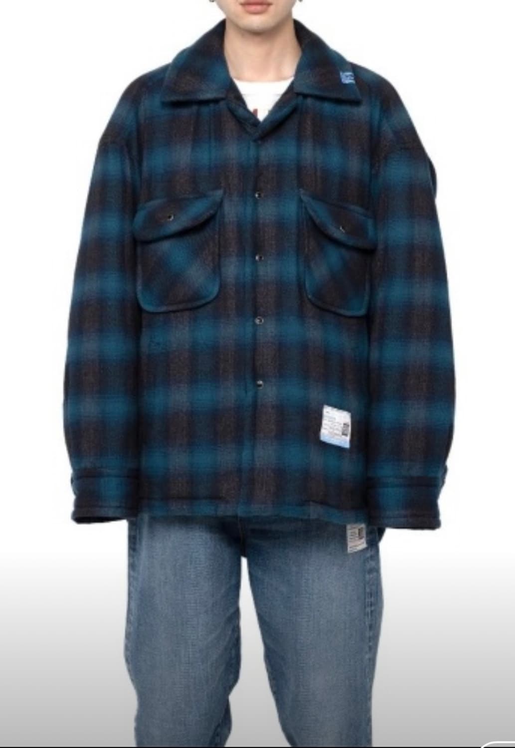 메종 미하라 야스히로 패디드 체크셔츠 블루 44 상품이미지1