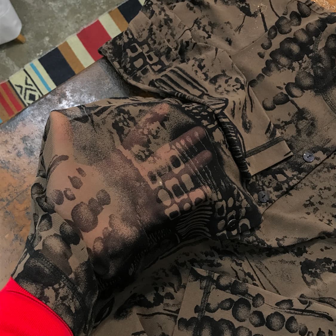 VTG 빈티지 브라운 프린팅 라운드넥 시스루 블라우스 여성 55 66 상품이미지4