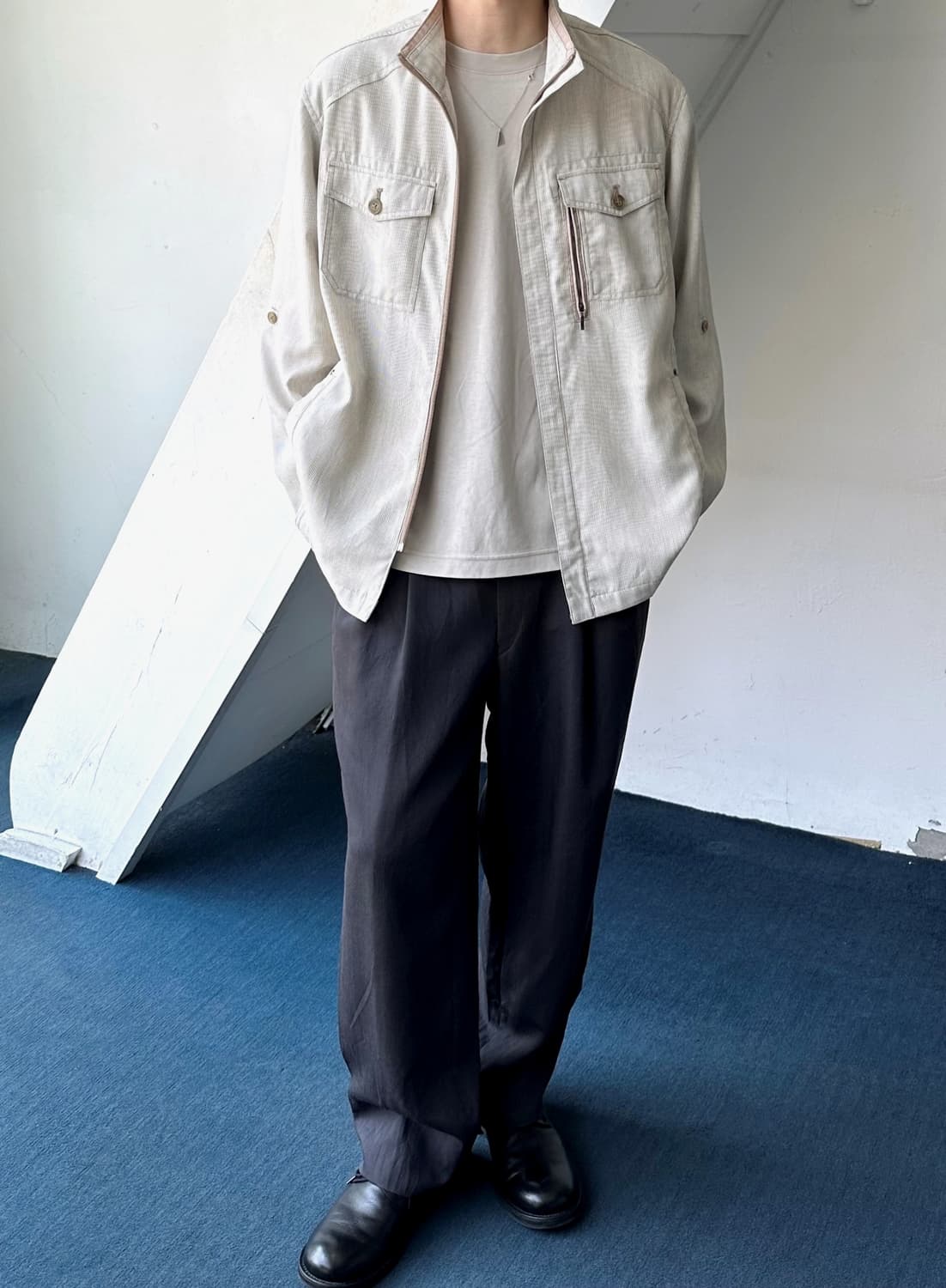 Design stripe zip design light blouson 상품이미지8