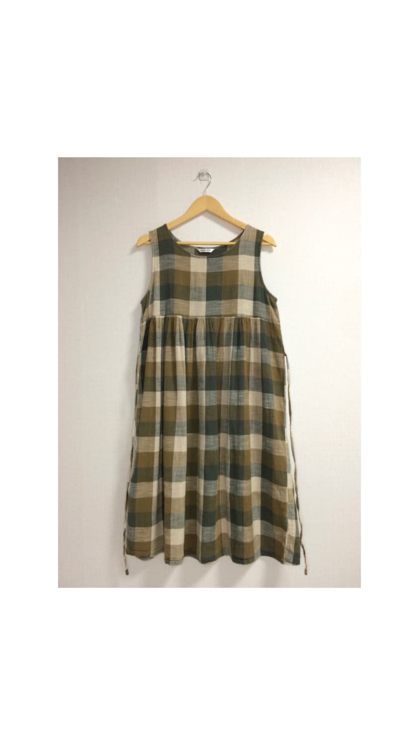 빈티지 그린 브라운 체크 원피스 상품이미지1