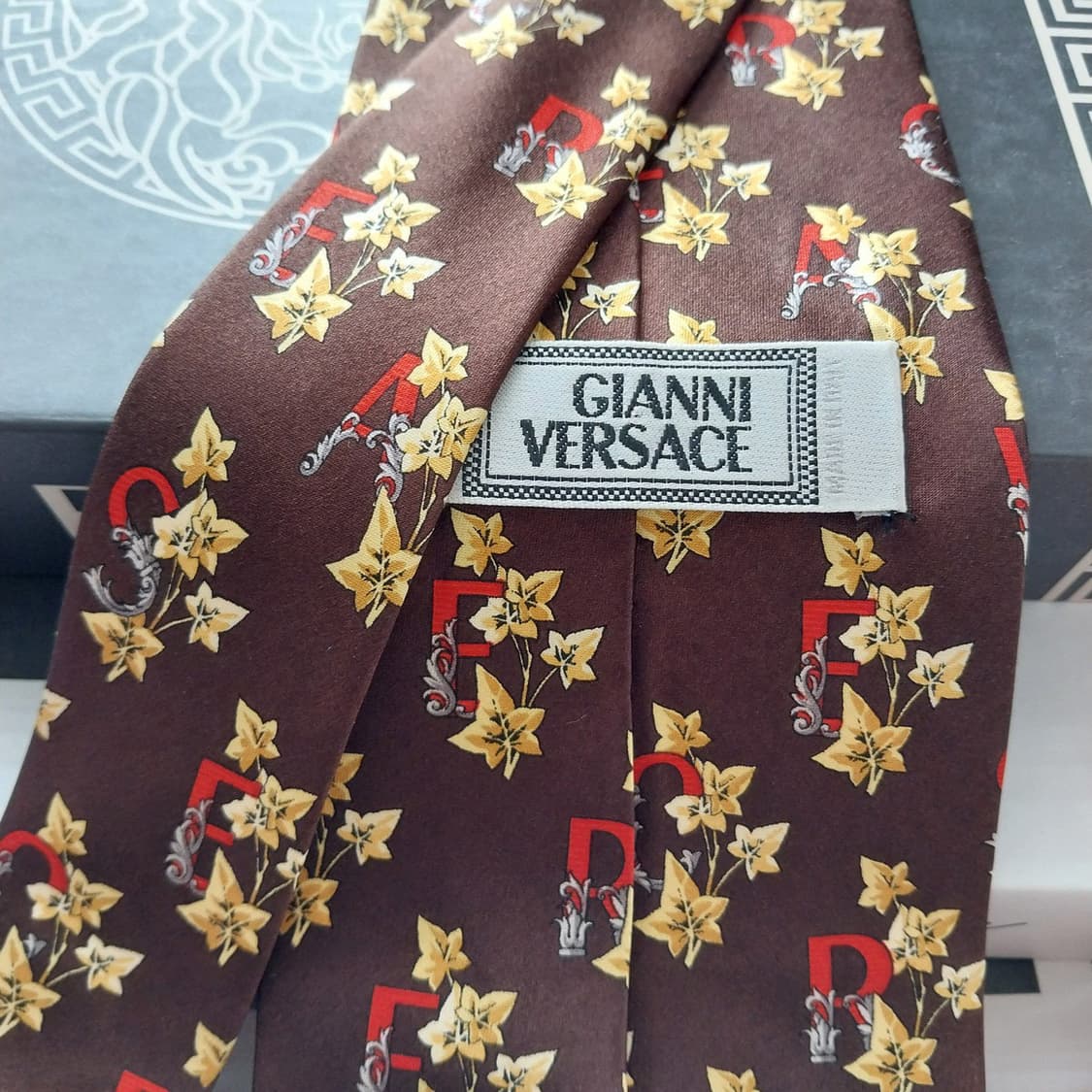 베르사체 실크 브라운 플라워 패턴 넥타이 9.7cm A+등급  K1262 상품이미지6