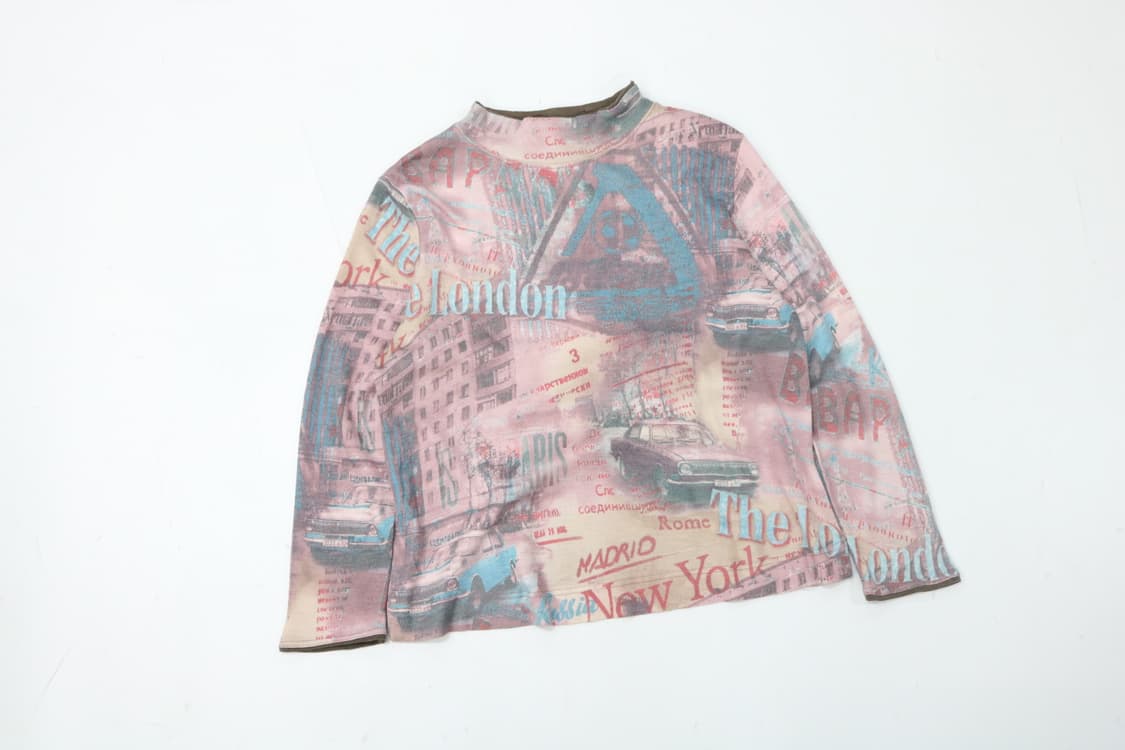 Ammlette 암렛 빈티지 시티 그래픽 하이넥 롱슬리브 티셔츠 상품이미지2