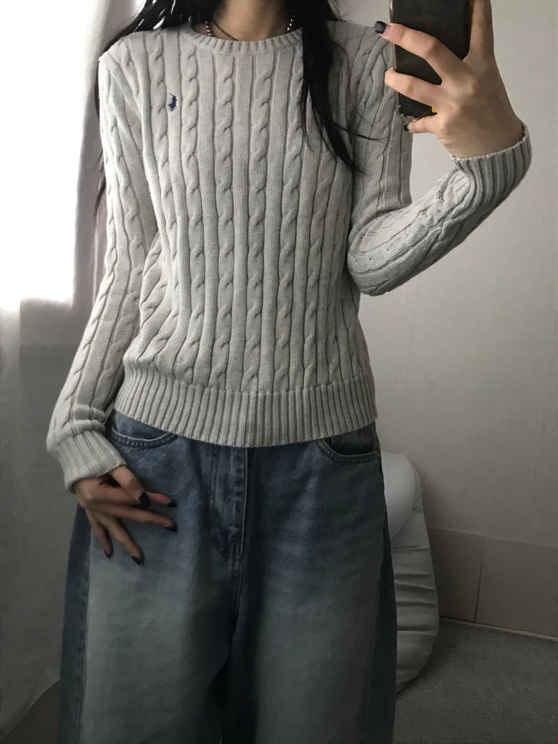 폴로 연그레이 케이블 니트 상품이미지2