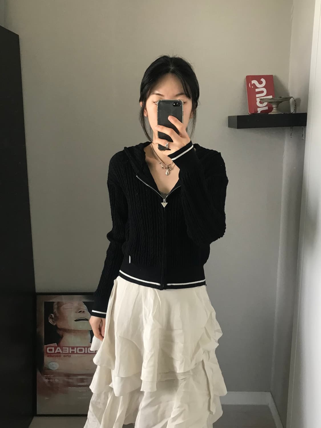 게스 케이블 블랙 니트 후드집업 상품이미지4