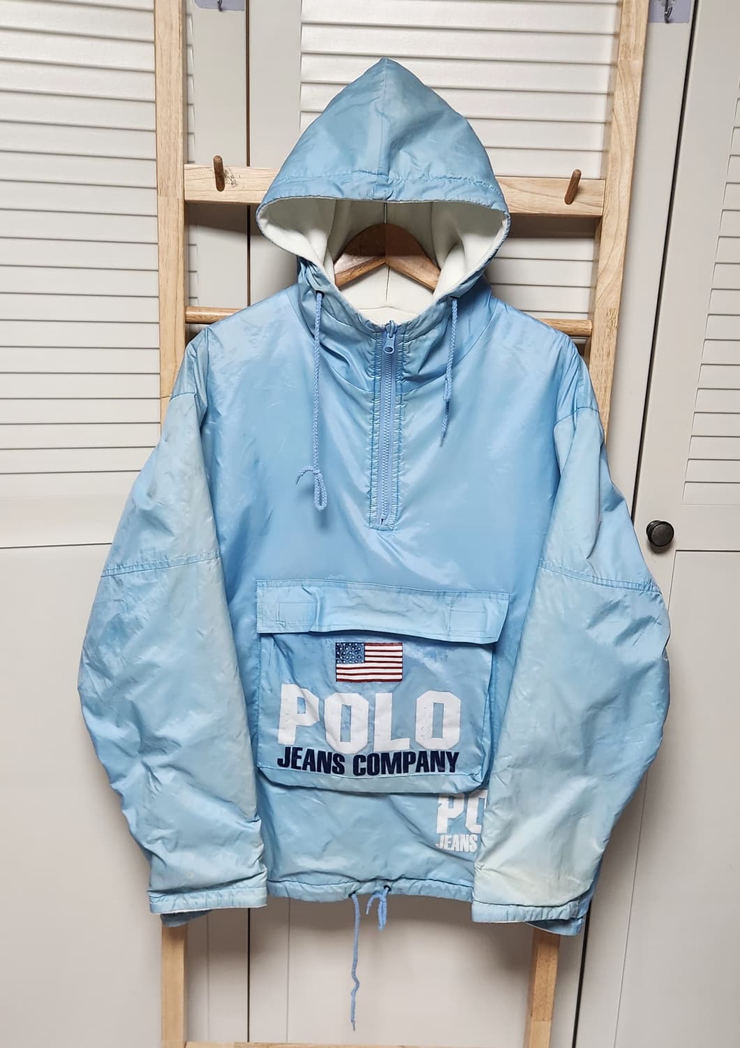 XL 폴로 스포츠 USA 성조기 빅로고 90S 양면 바람막이 후리스 자켓 상품이미지6