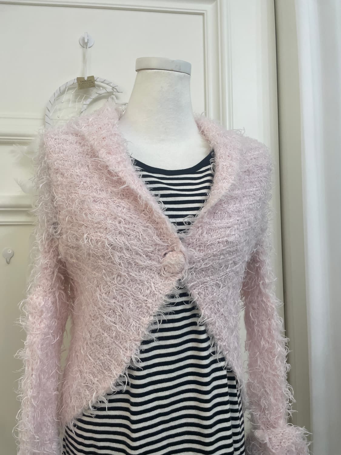 pink shaggy one-button collar crop cardi 상품이미지7