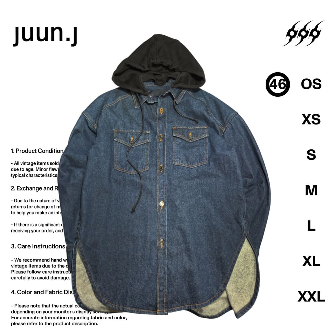 준지 19ss 46사이즈 후드 데님자켓 상품이미지1