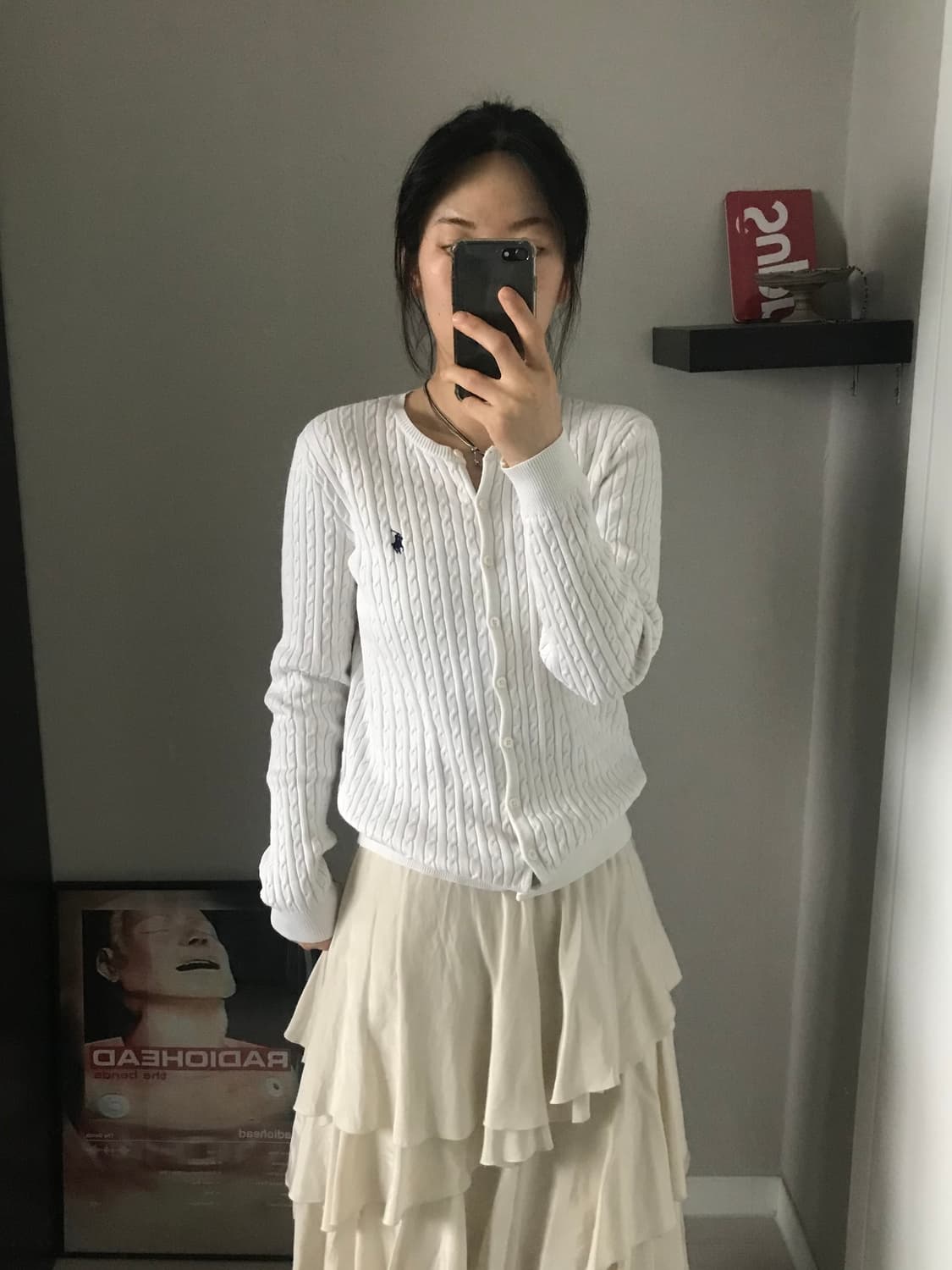 폴로 랄프로렌 포니 로고 화이트 케이블 니트 가디건 상품이미지1