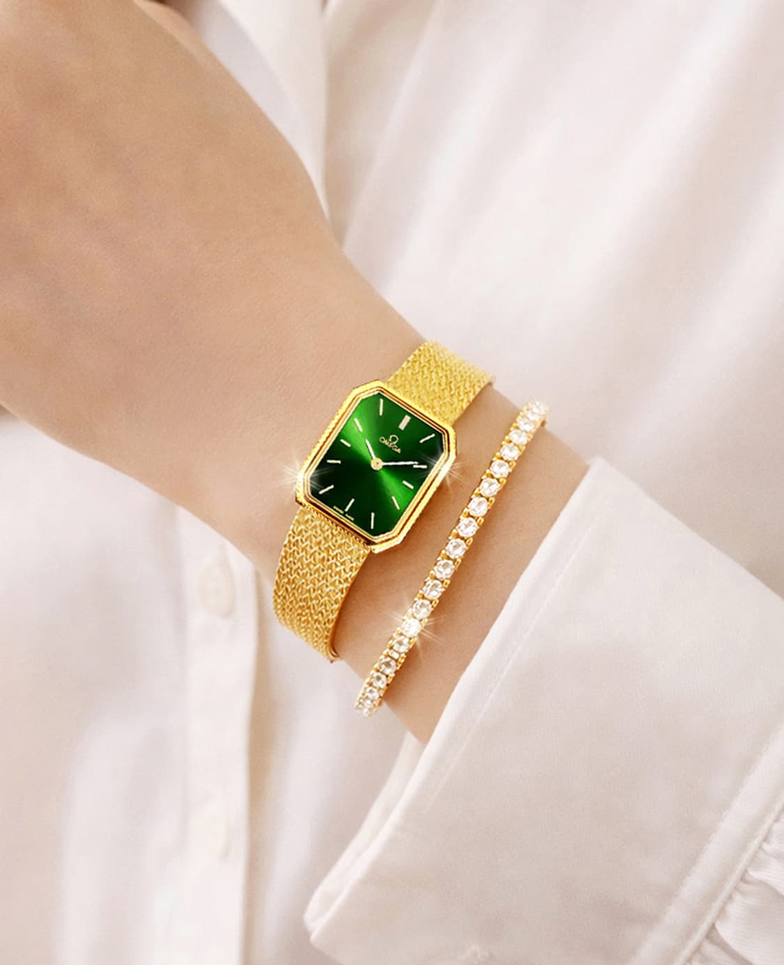 오메가 희귀 드빌 옥타곤 그린 다이얼 여성 미니 골드밴드 시계 상품이미지8