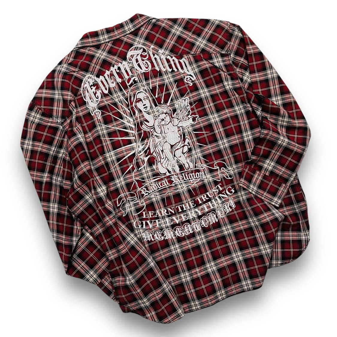 펑크 C.D.S 성모 마리아 엔젤 자수 체크 오버핏 셔츠 상품이미지1