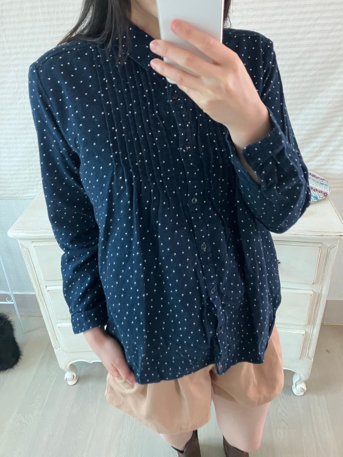 빈티지 네이비 도트 프릴 긴팔 y2k 스트릿 갸루 펑키  상품이미지5