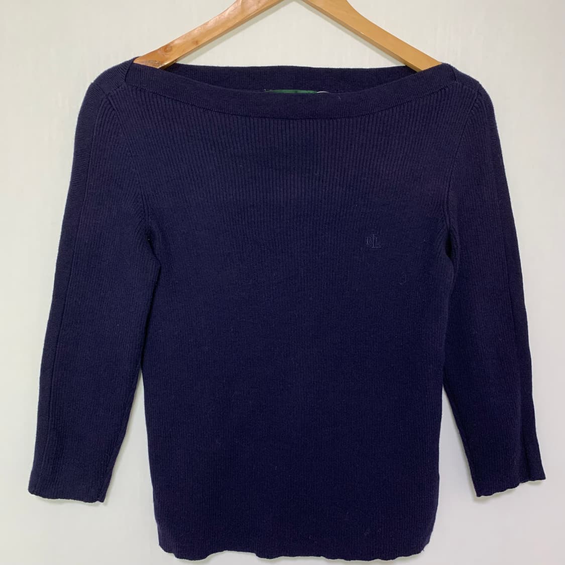 로렌랄프로렌 빈티지 네이비 7부 소매 세미 크롭 니트 폴로 여성 S 상품이미지2
