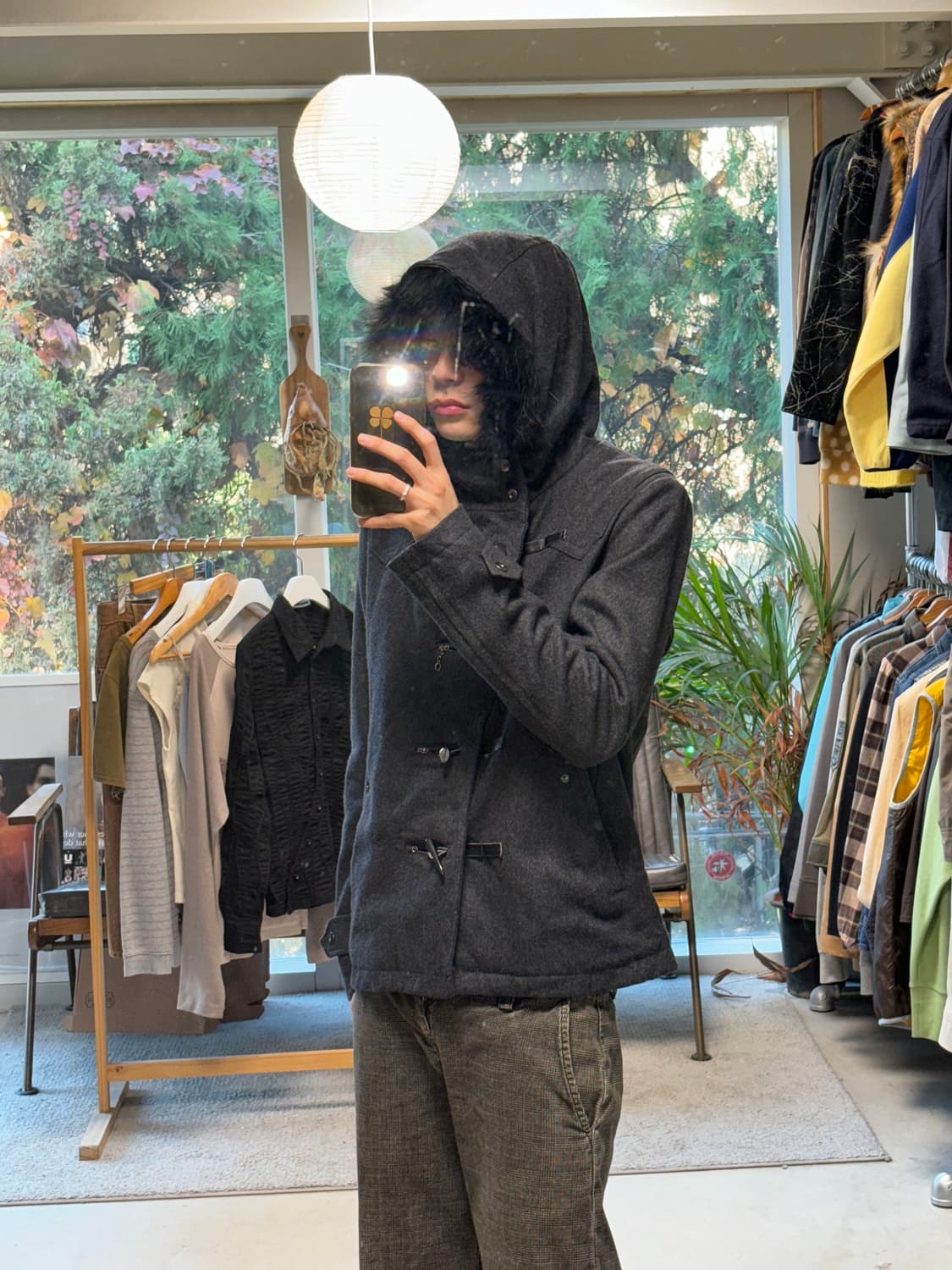 세만틱 디자인 퍼후드 울자켓 상품이미지5