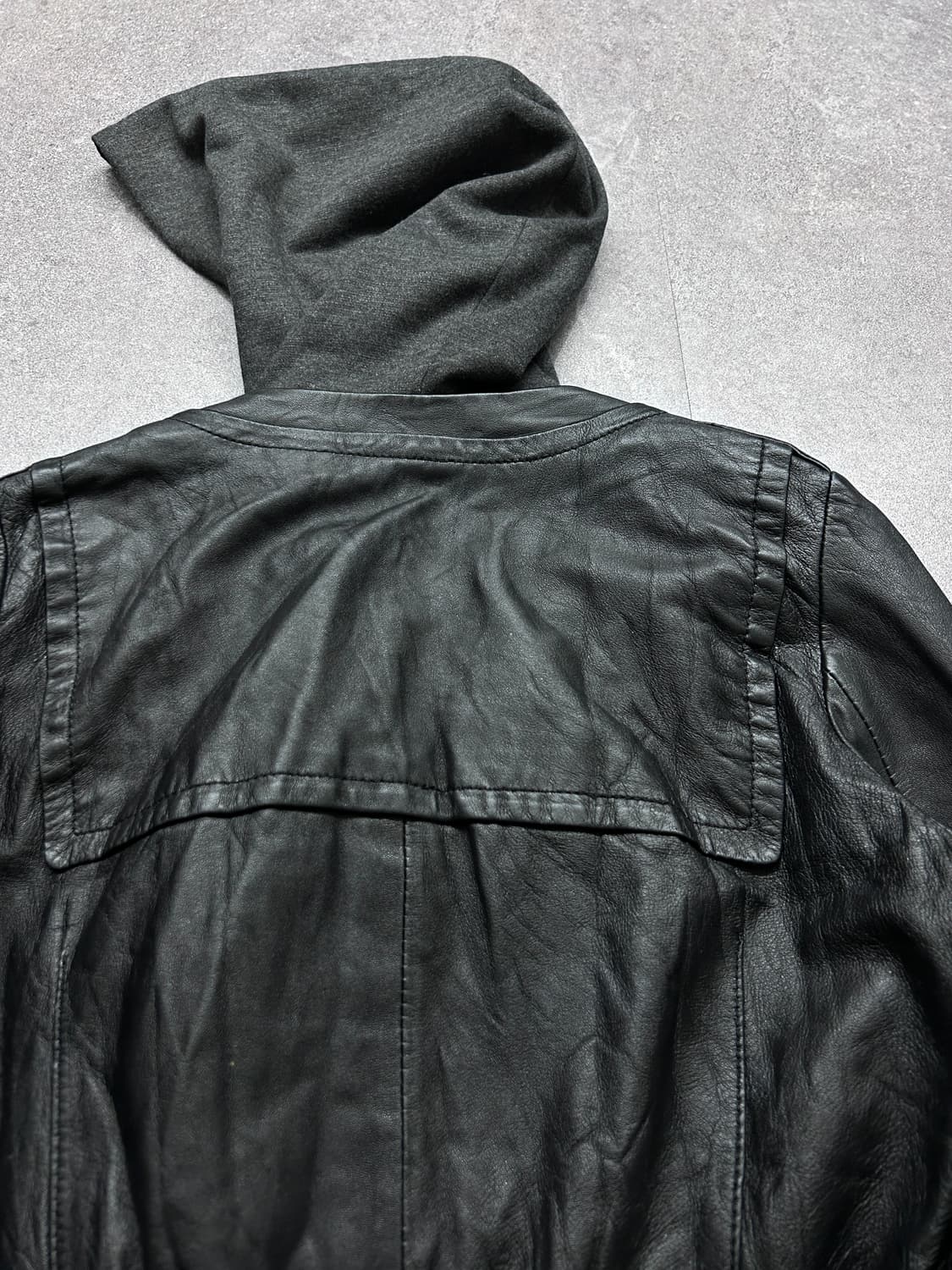 00’s 96 후디드 비건 레더 자켓 상품이미지5