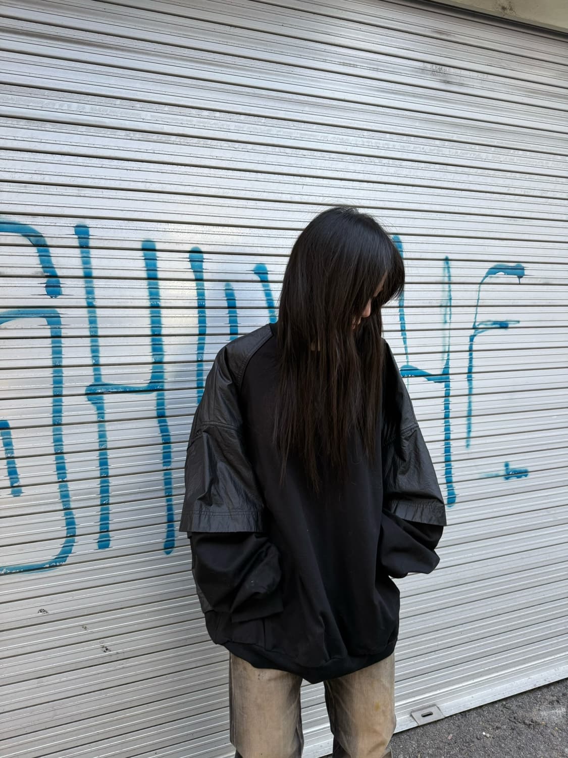 준지 블랙 나일론 레이어드 스웻셔츠 상품이미지6