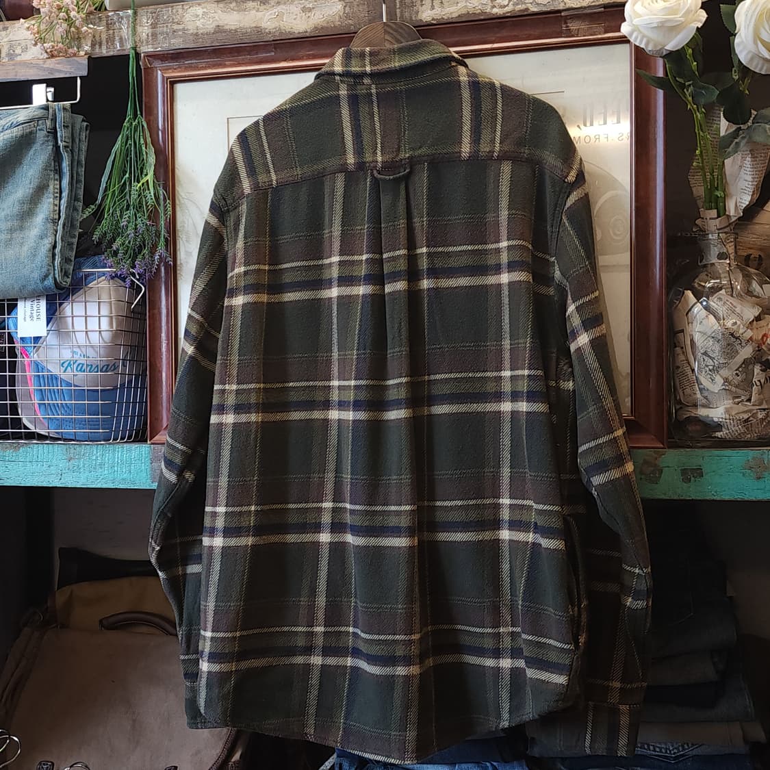 90s 아메리칸 빈티지 체크셔츠 헤비 플란넬 워크셔츠 그린 xl 상품이미지2